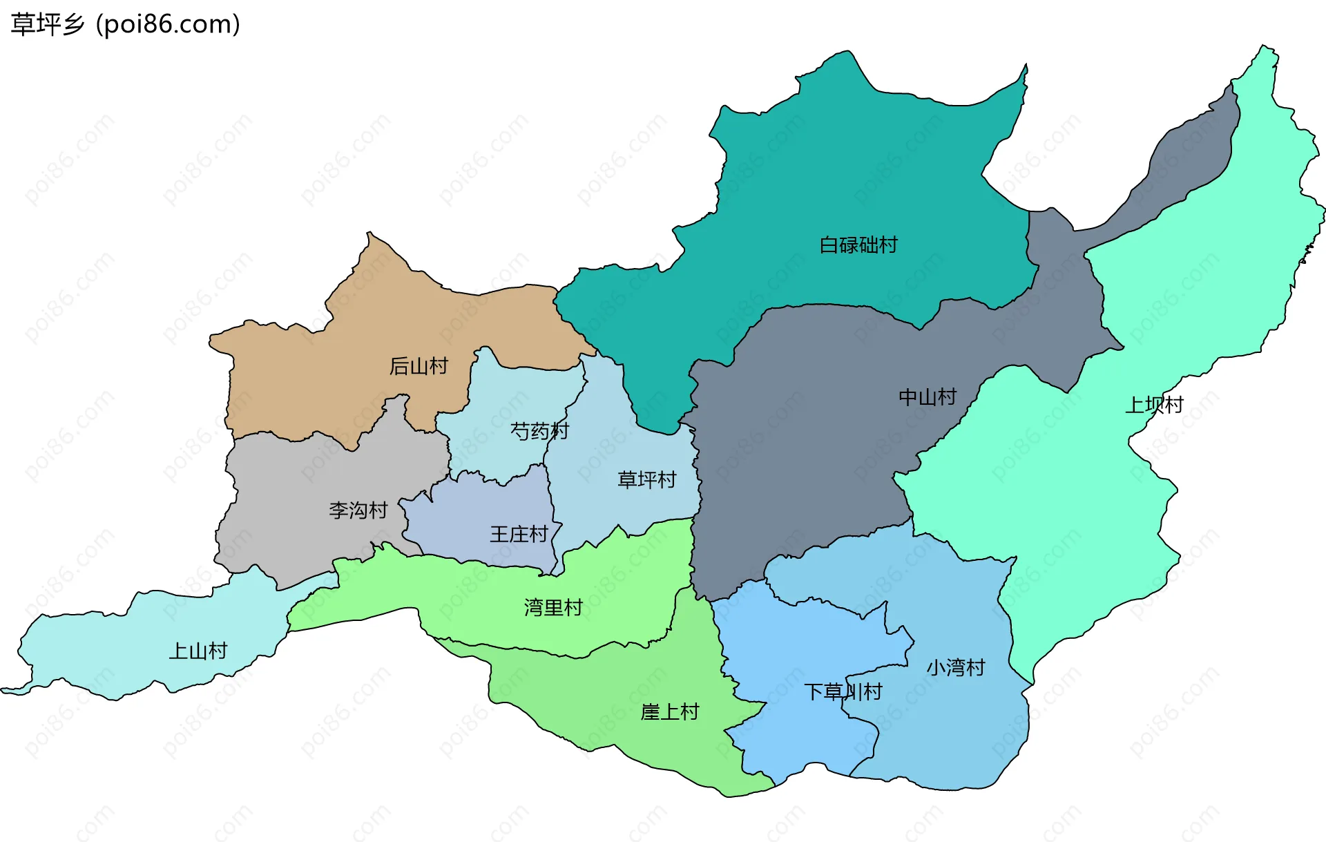 草坪乡边界地图(五级行政区划)
