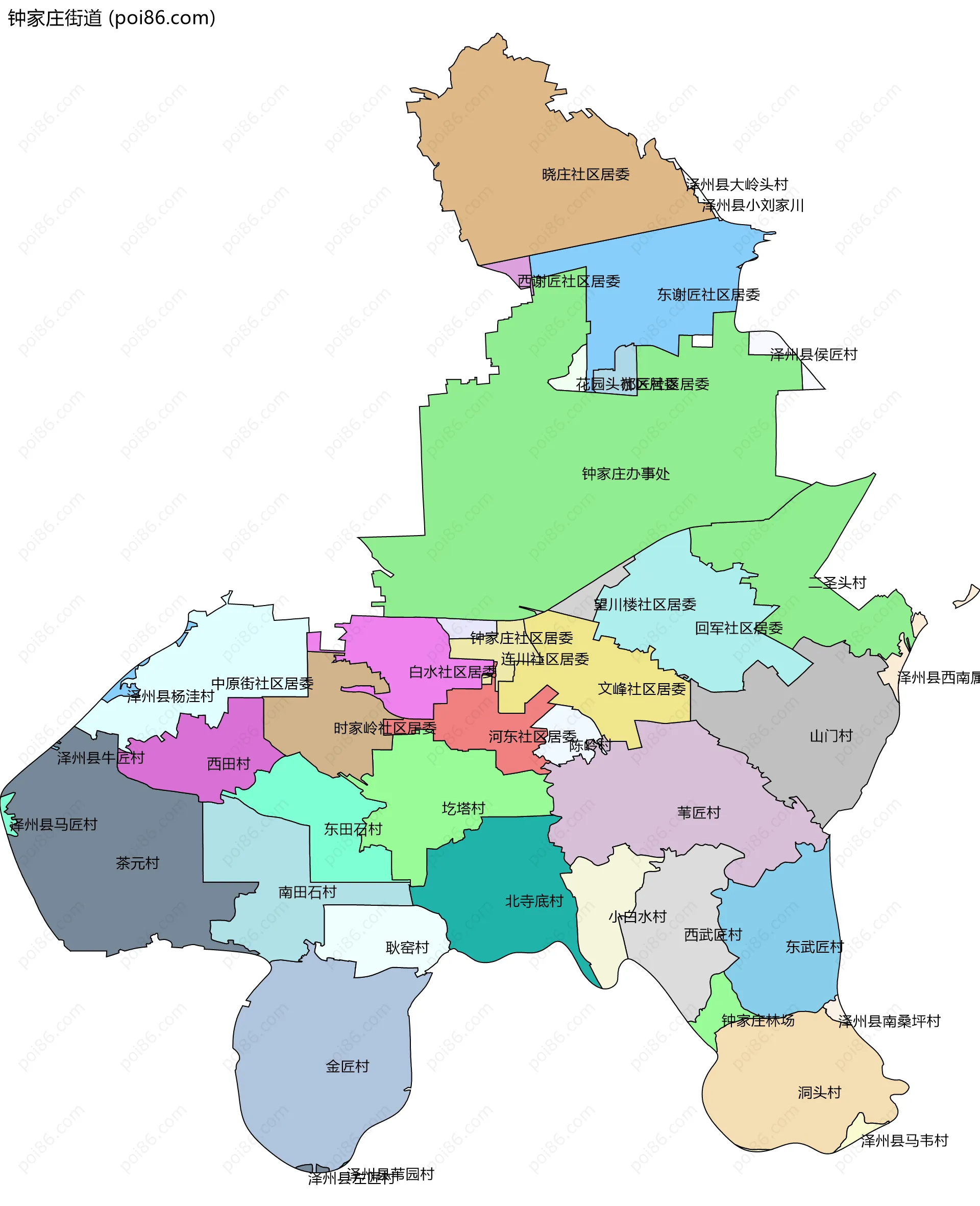 钟家庄街道边界地图(五级行政区划)