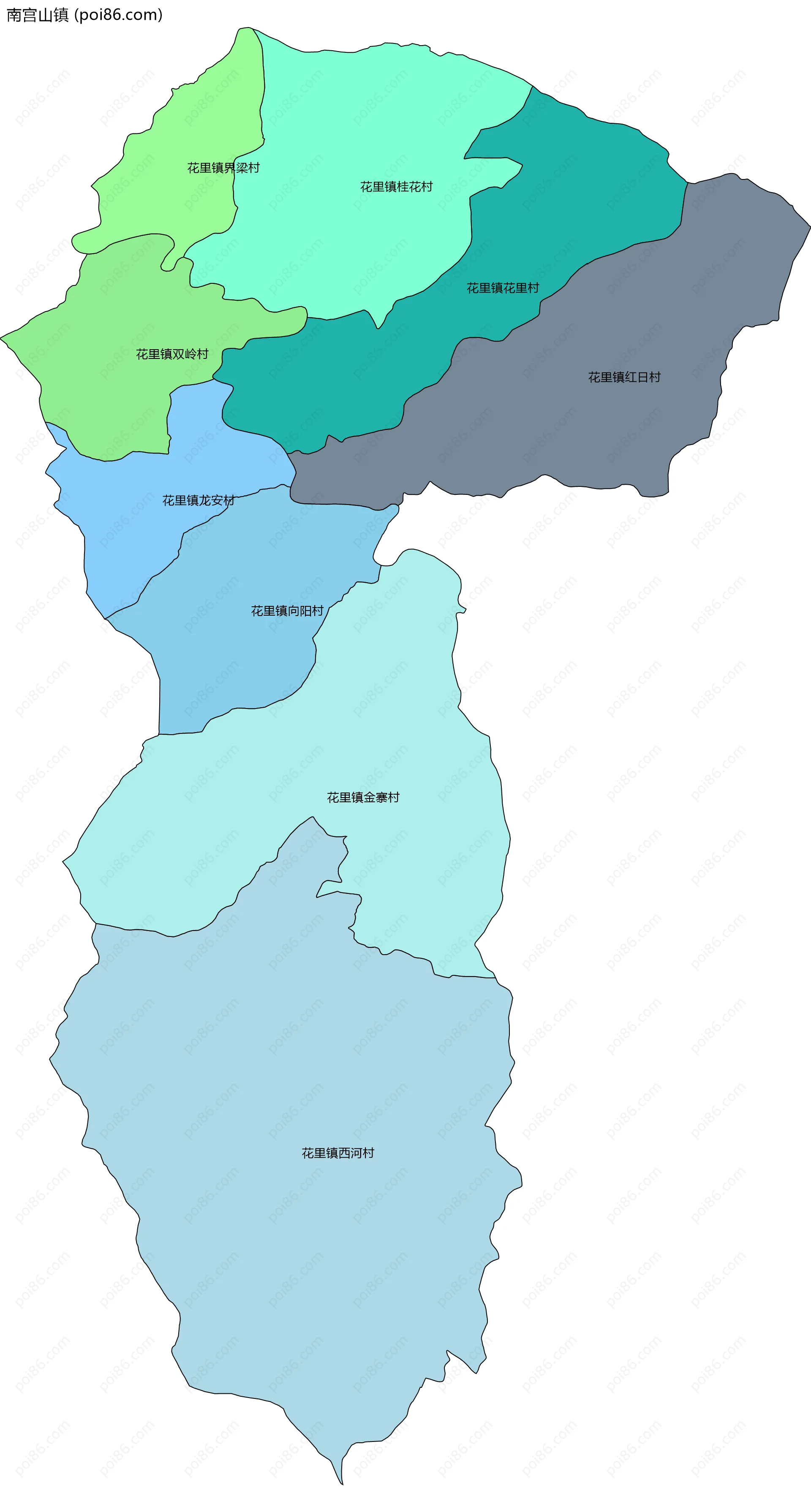 南宫山镇边界地图(五级行政区划)