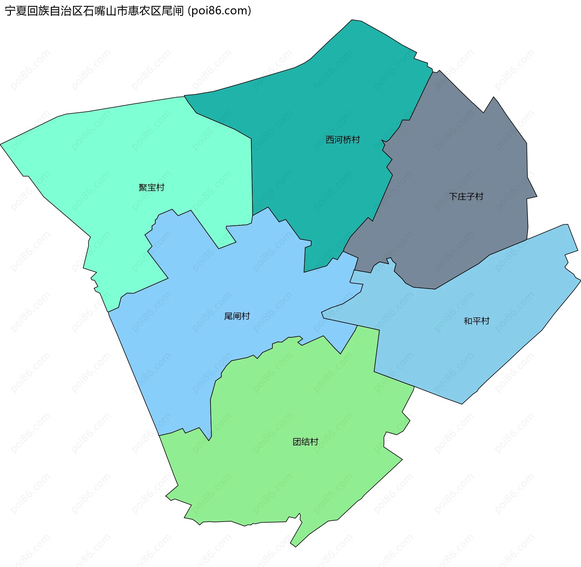 宁夏回族自治区石嘴山市惠农区尾闸边界地图(五级行政区划)