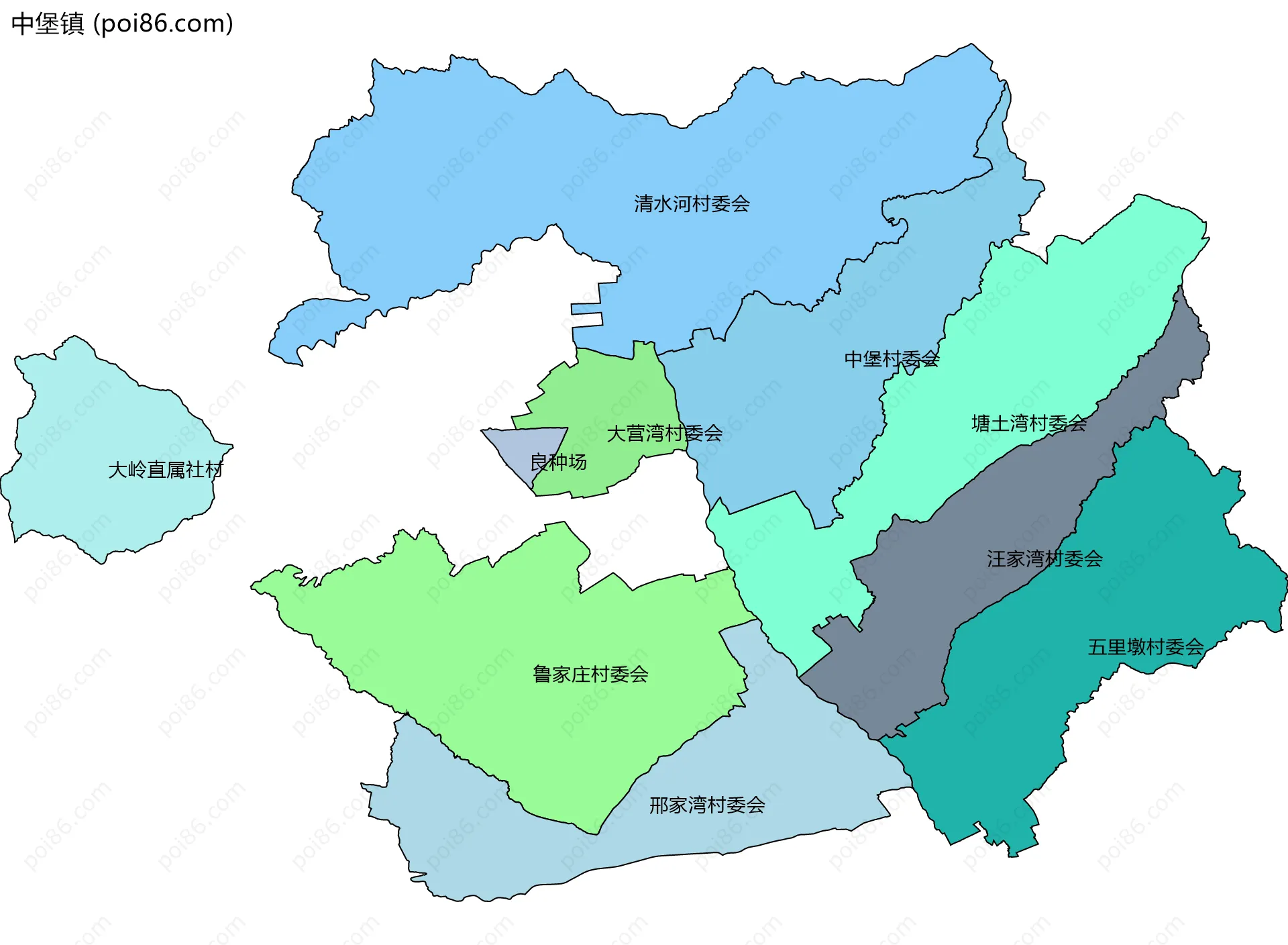 中堡镇边界地图(五级行政区划)