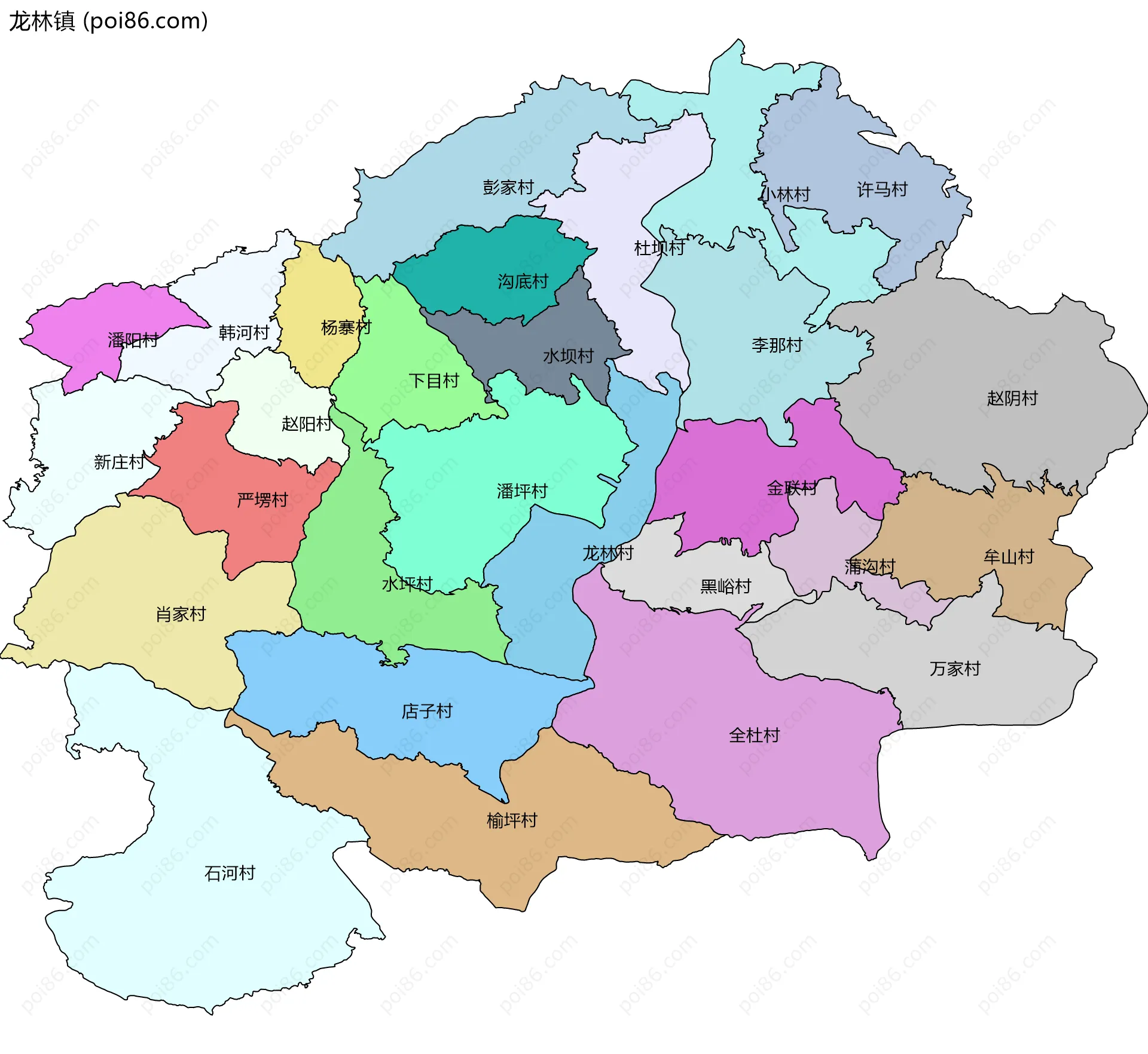 龙林镇边界地图(五级行政区划)