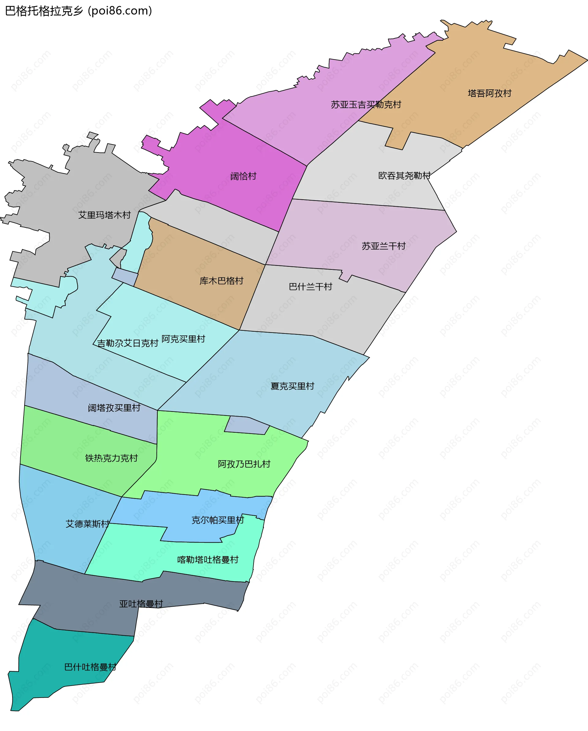 巴格托格拉克乡边界地图(五级行政区划)