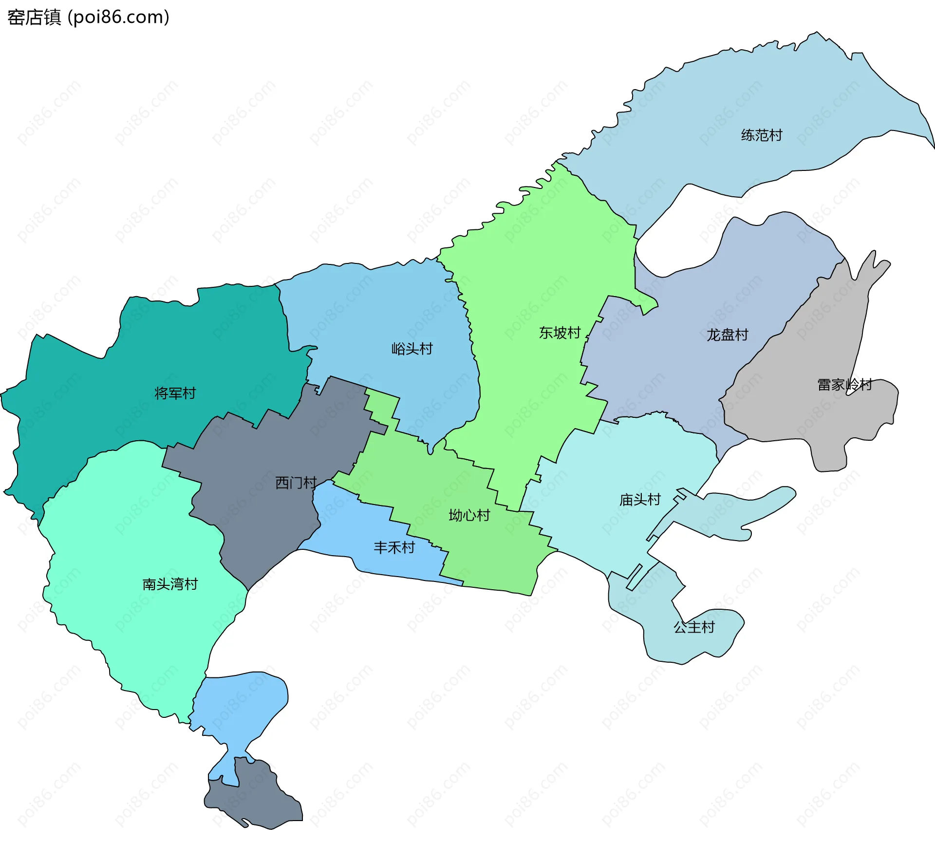 窑店镇边界地图(五级行政区划)