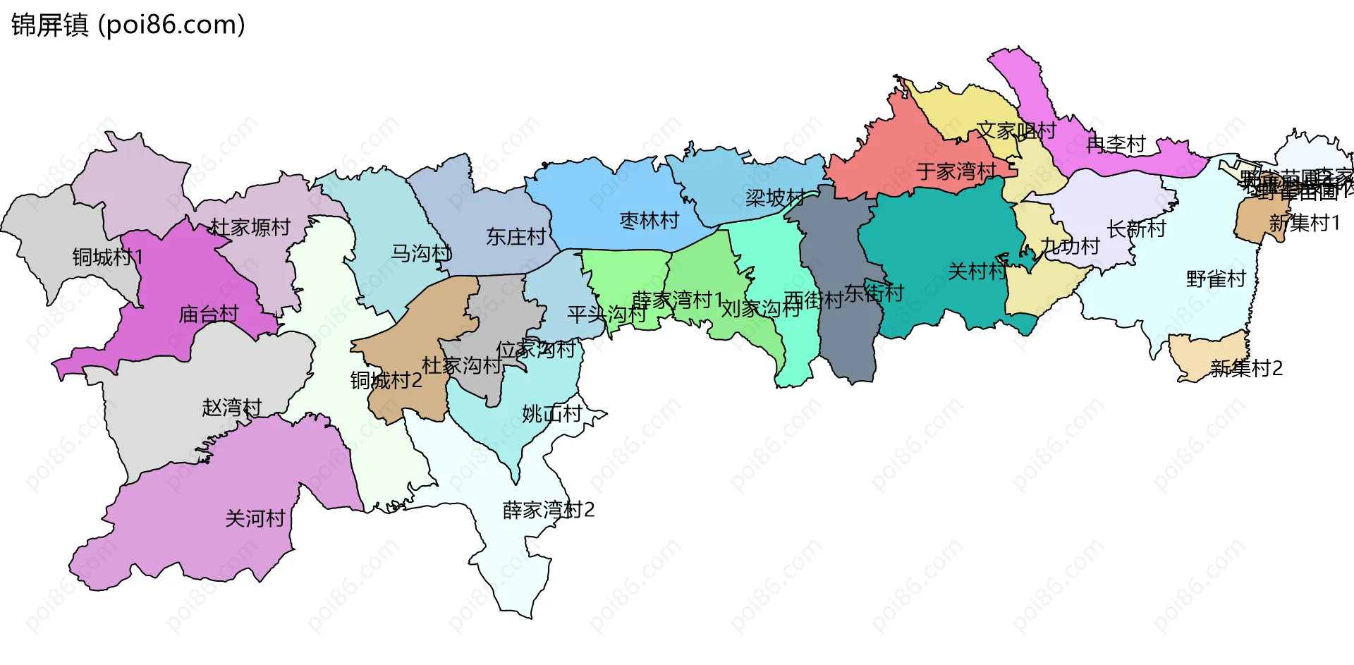 锦屏镇边界地图(五级行政区划)