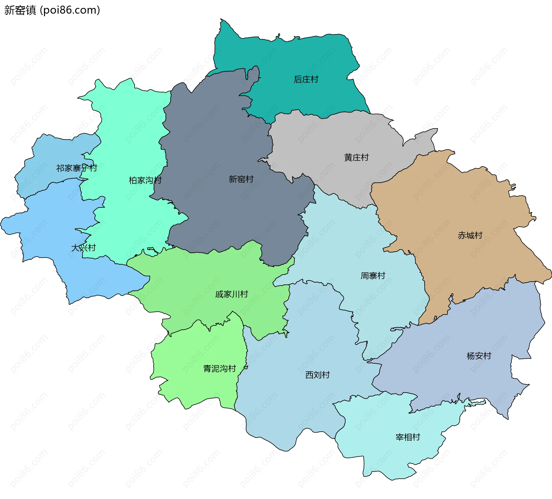 新窑镇边界地图(五级行政区划)