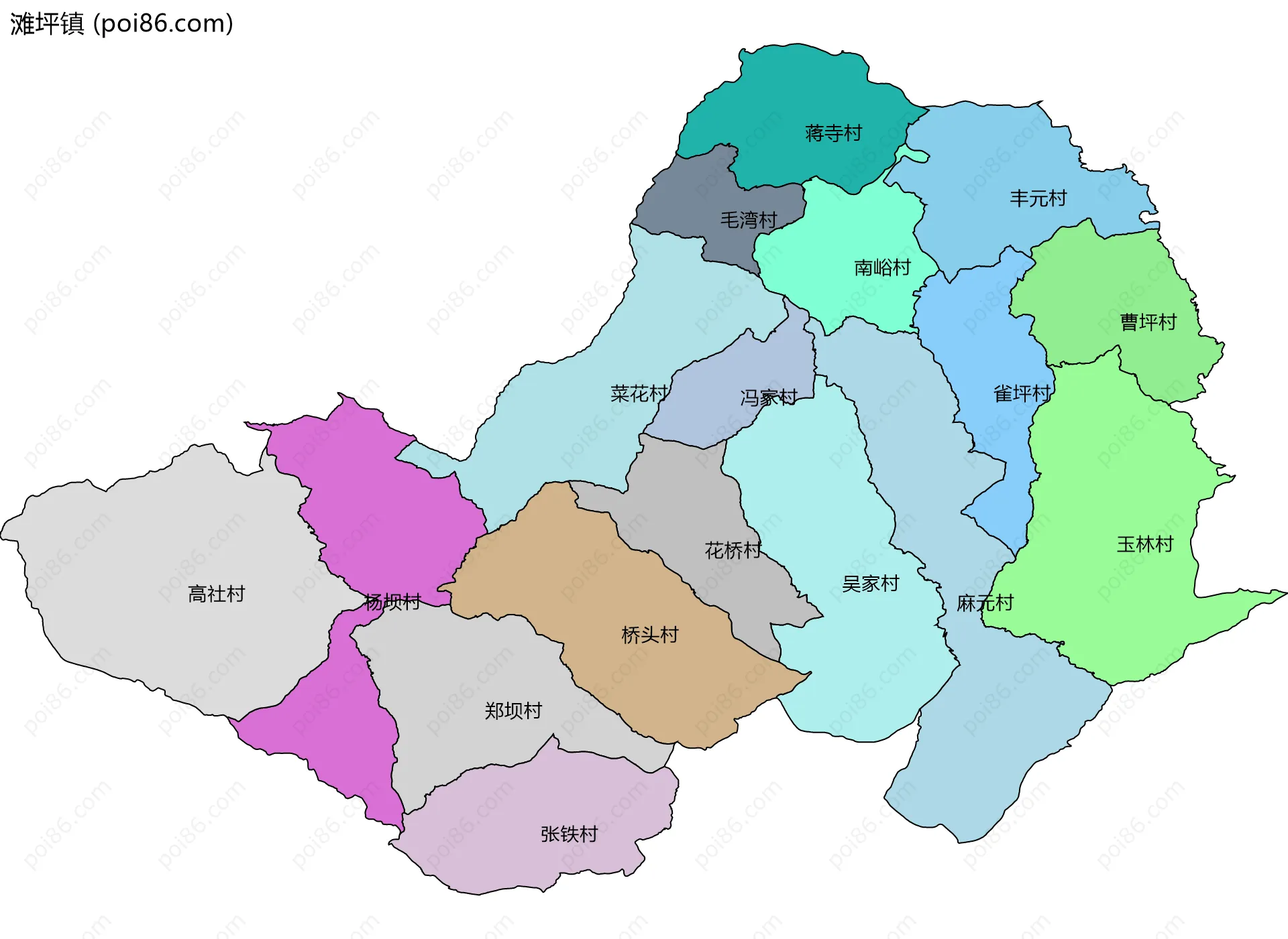滩坪镇边界地图(五级行政区划)