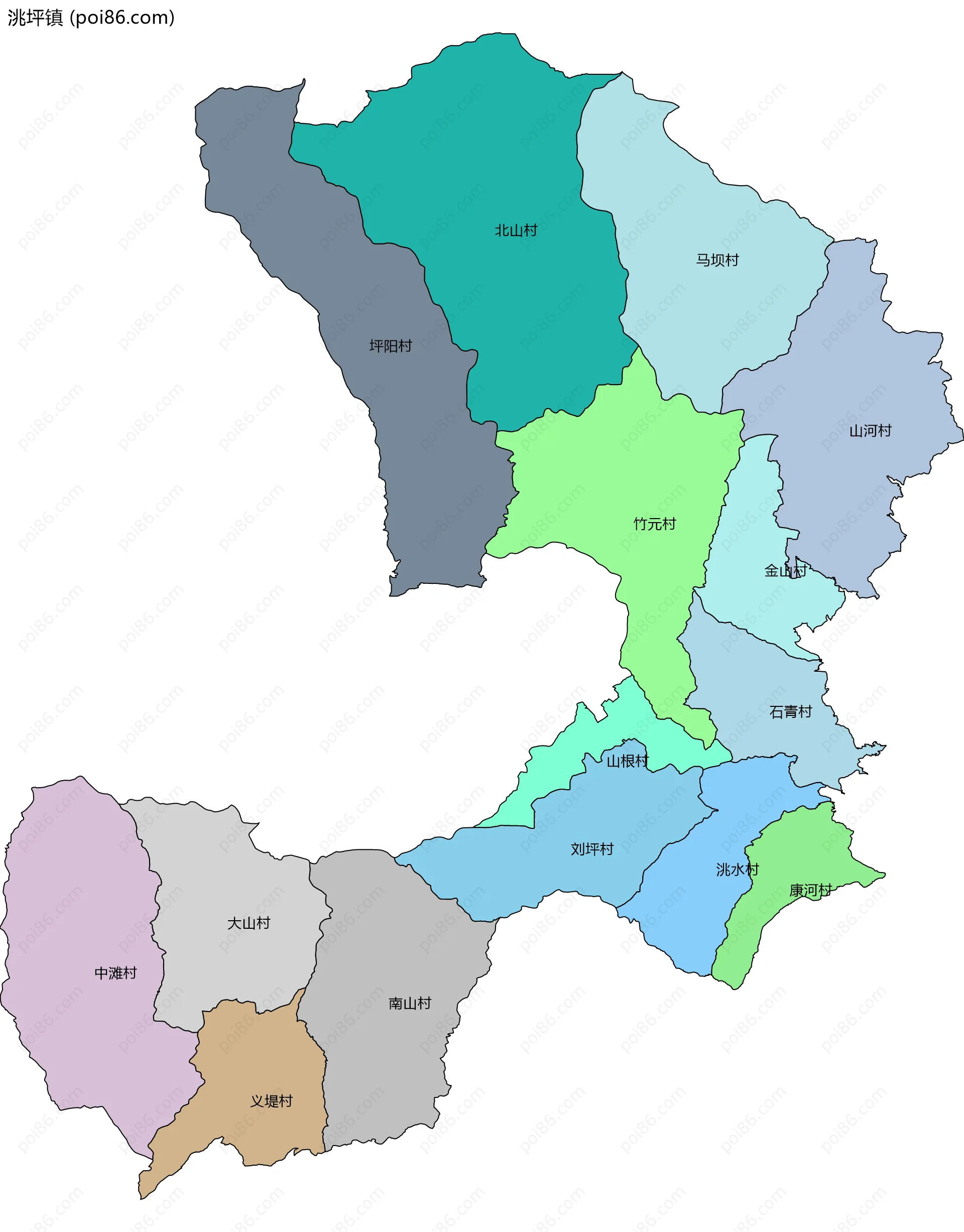 洮坪镇边界地图(五级行政区划)