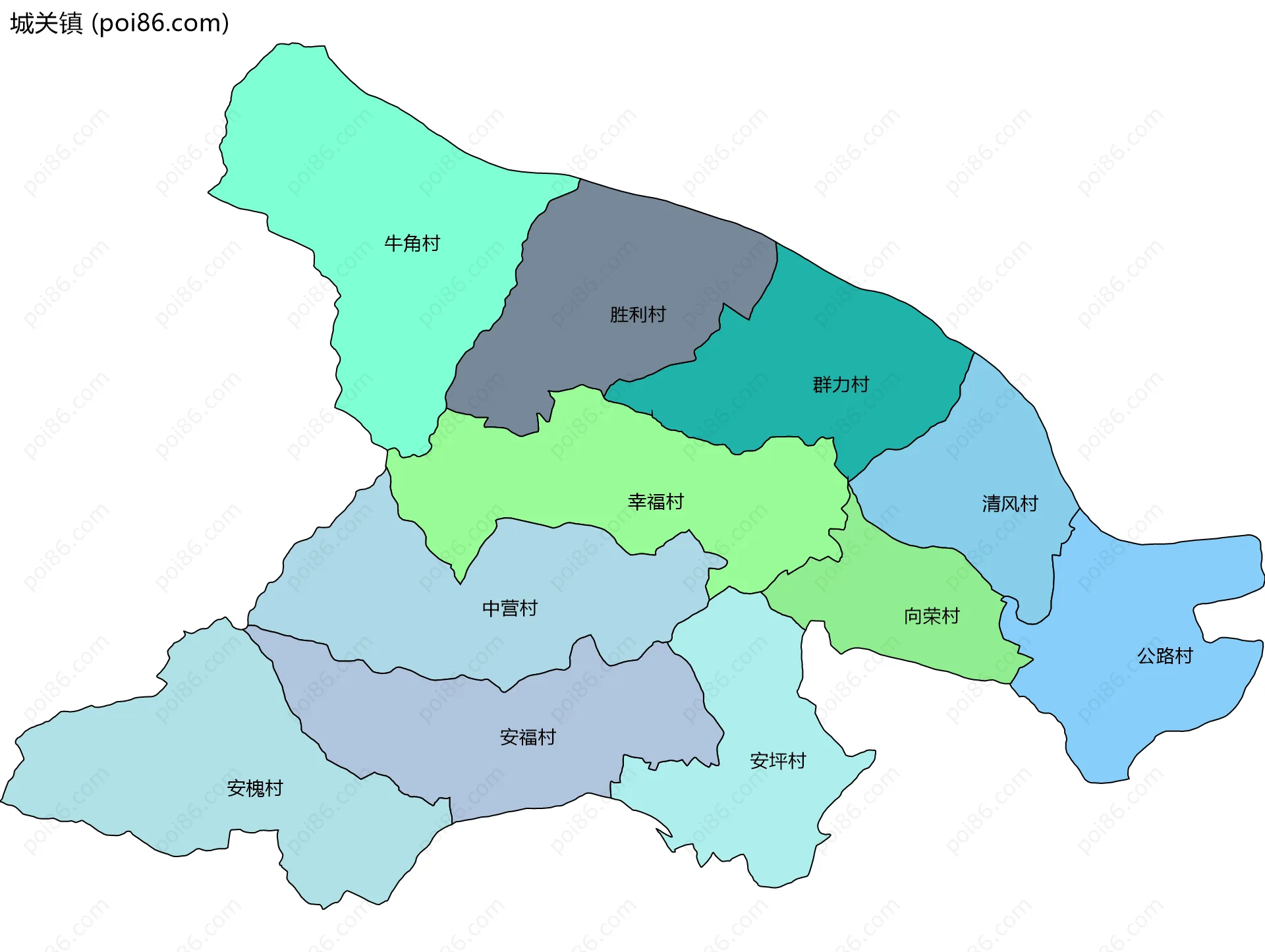 城关镇边界地图(五级行政区划)