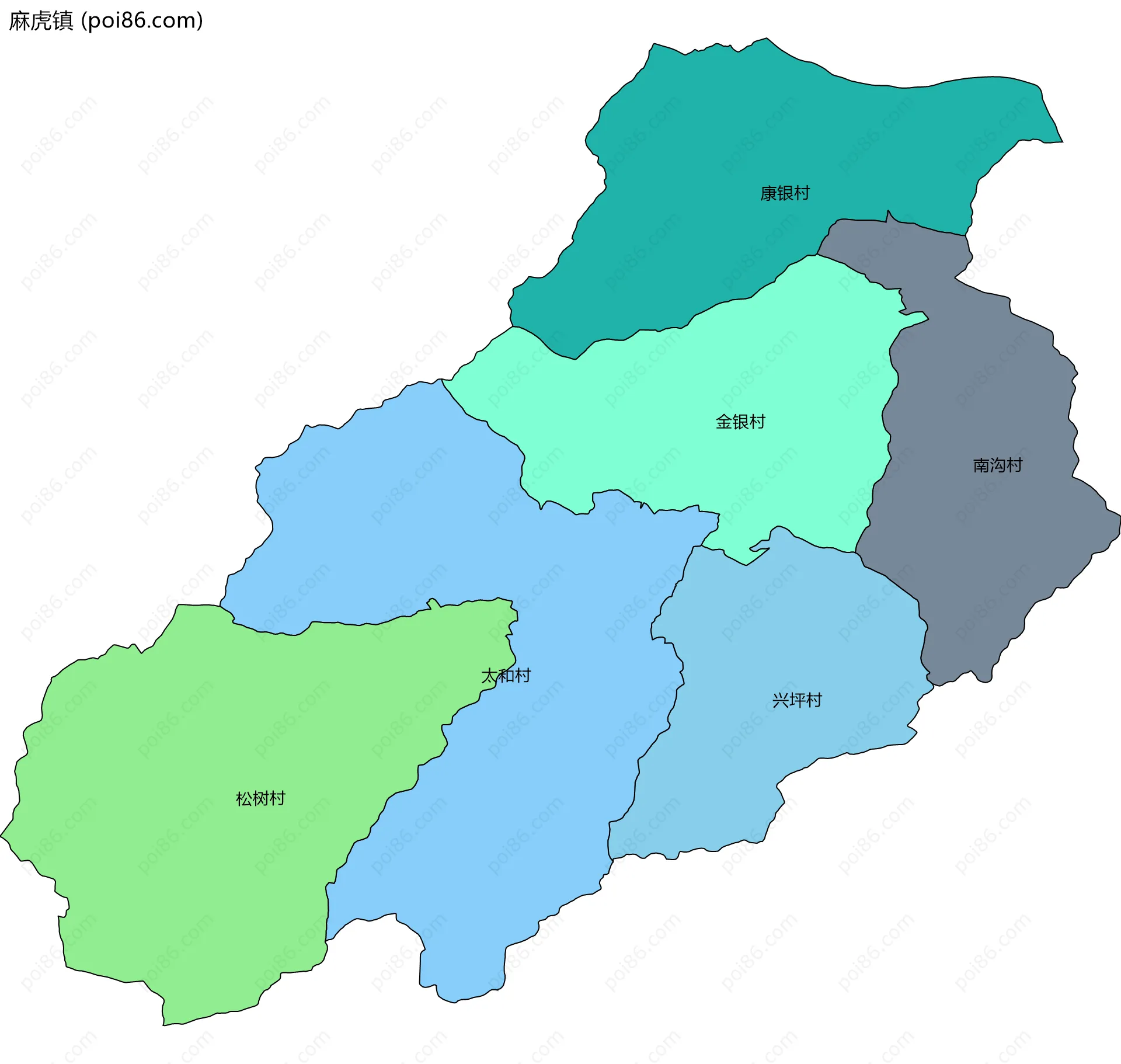 麻虎镇边界地图(五级行政区划)