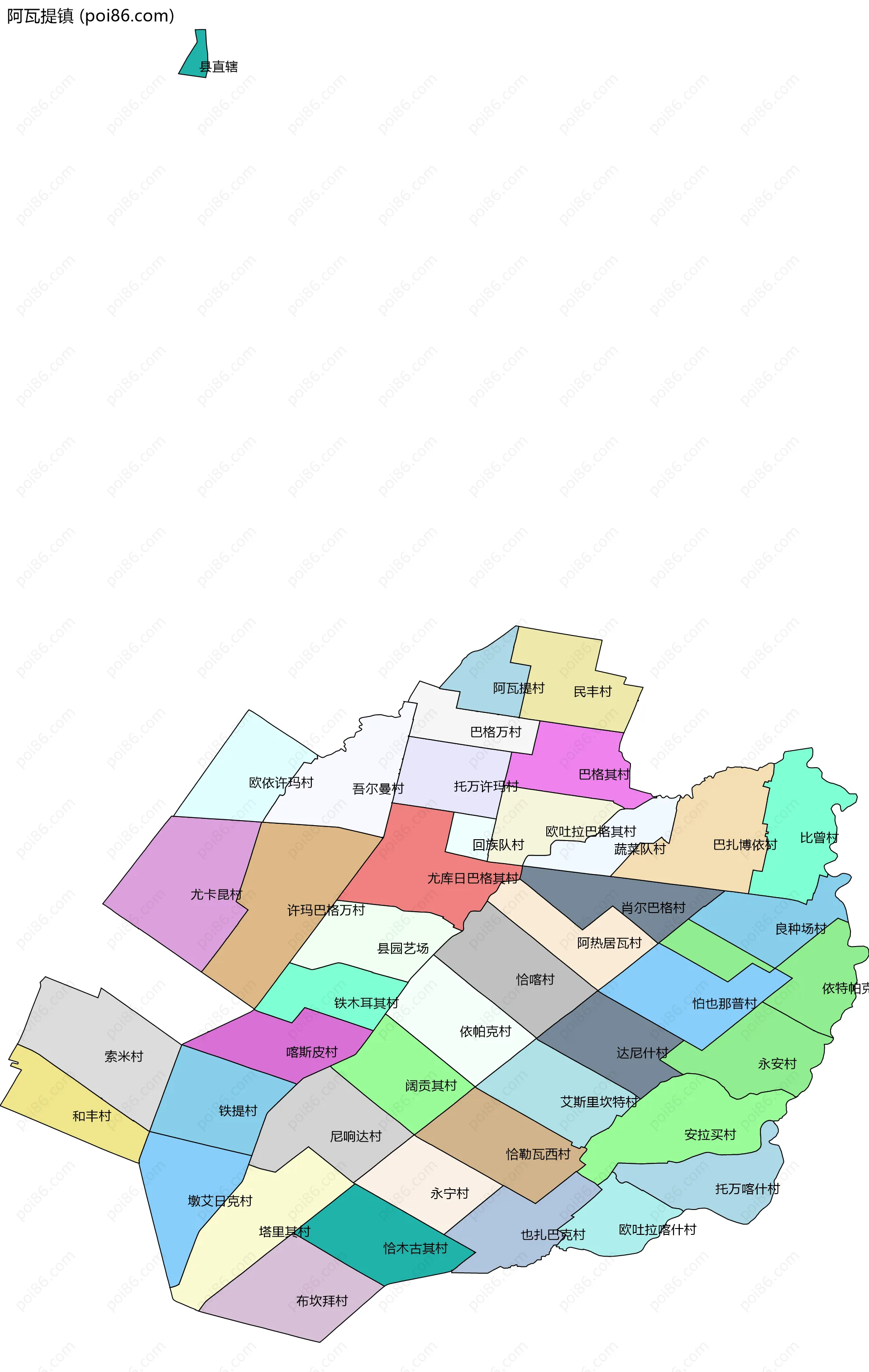 阿瓦提镇边界地图(五级行政区划)
