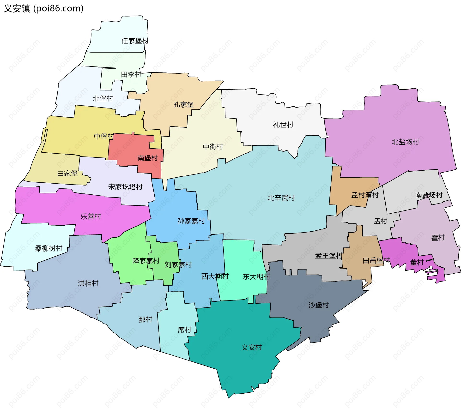义安镇边界地图(五级行政区划)