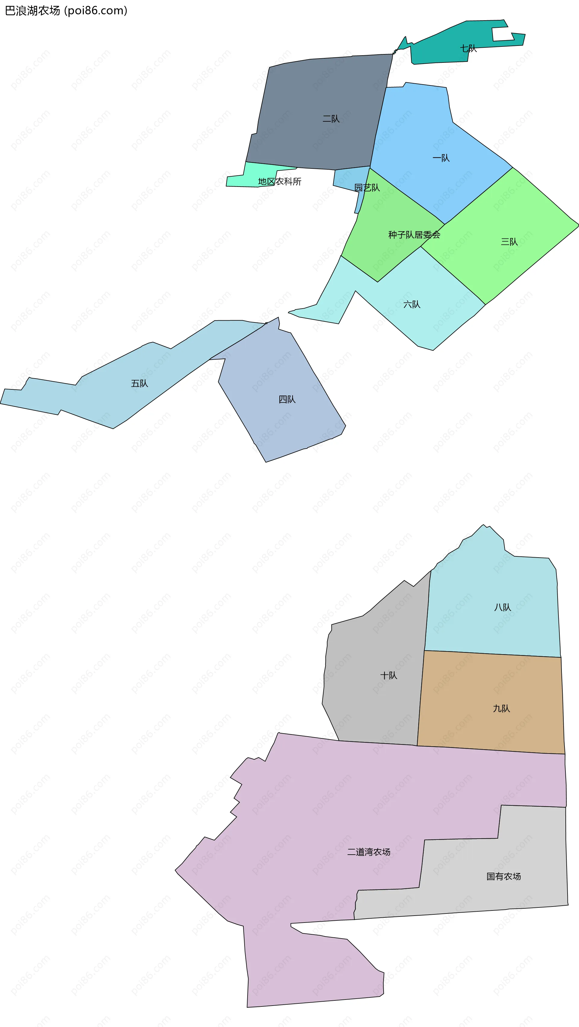 巴浪湖农场边界地图(五级行政区划)