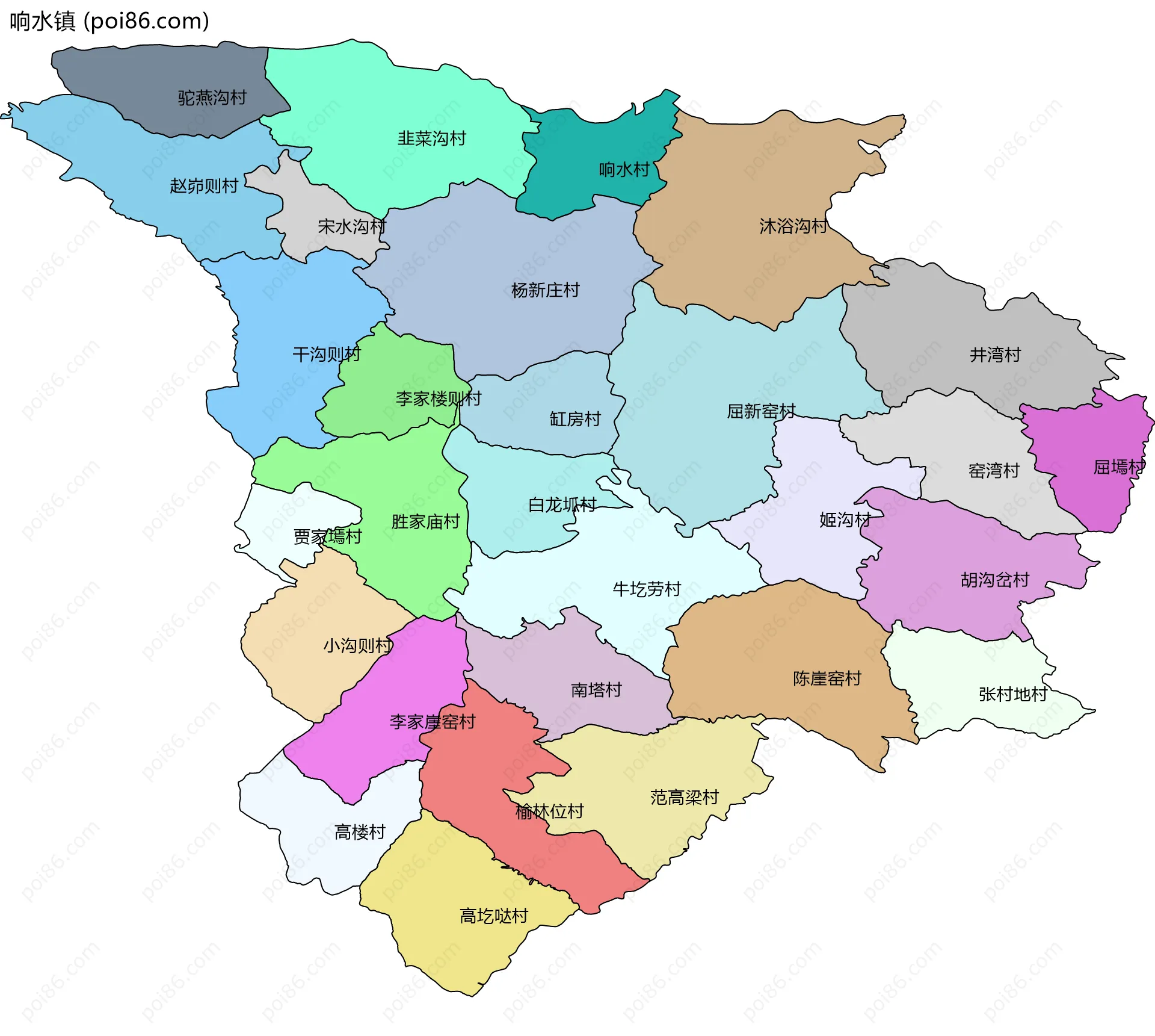 响水镇边界地图(五级行政区划)