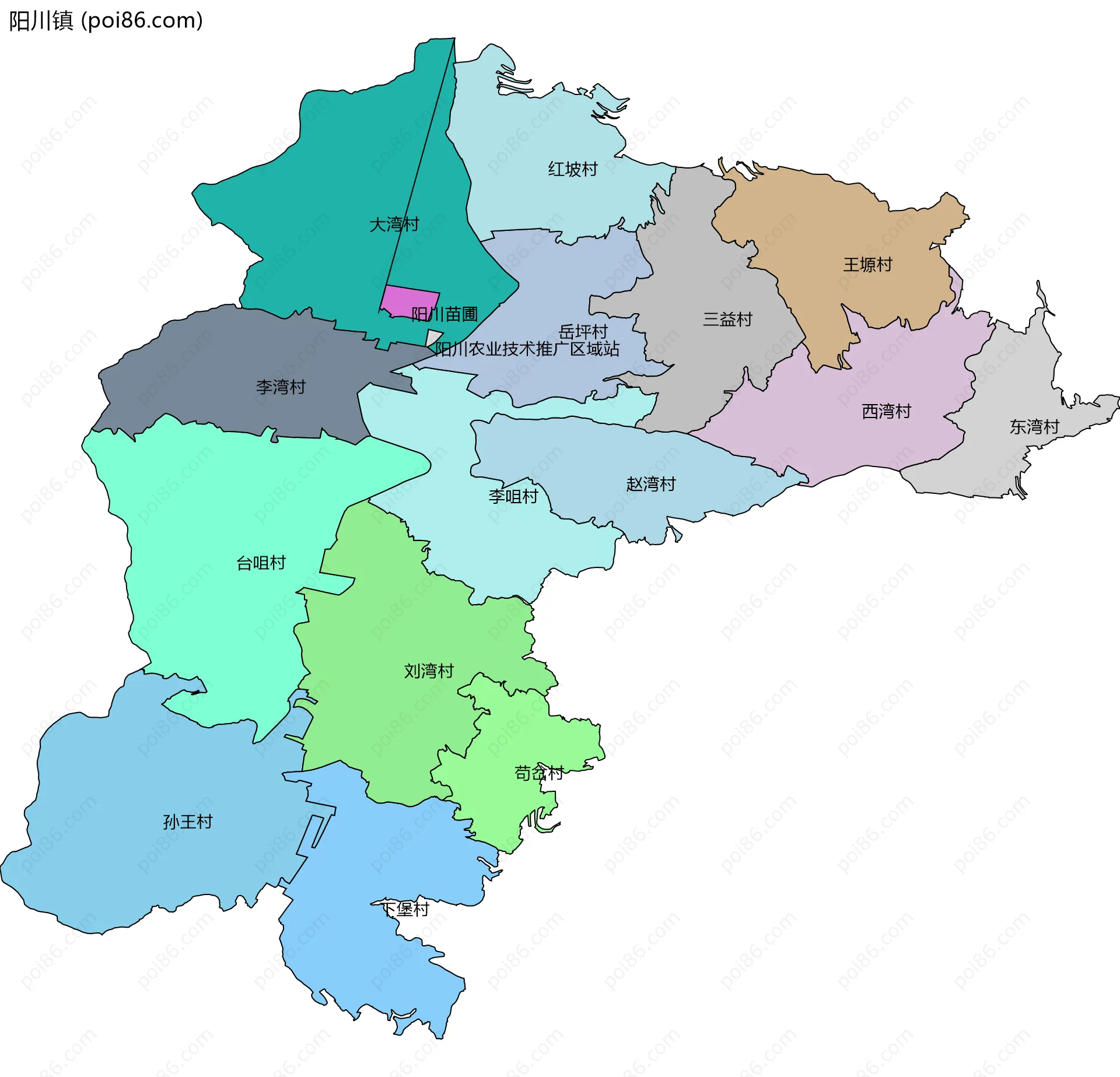 阳川镇边界地图(五级行政区划)