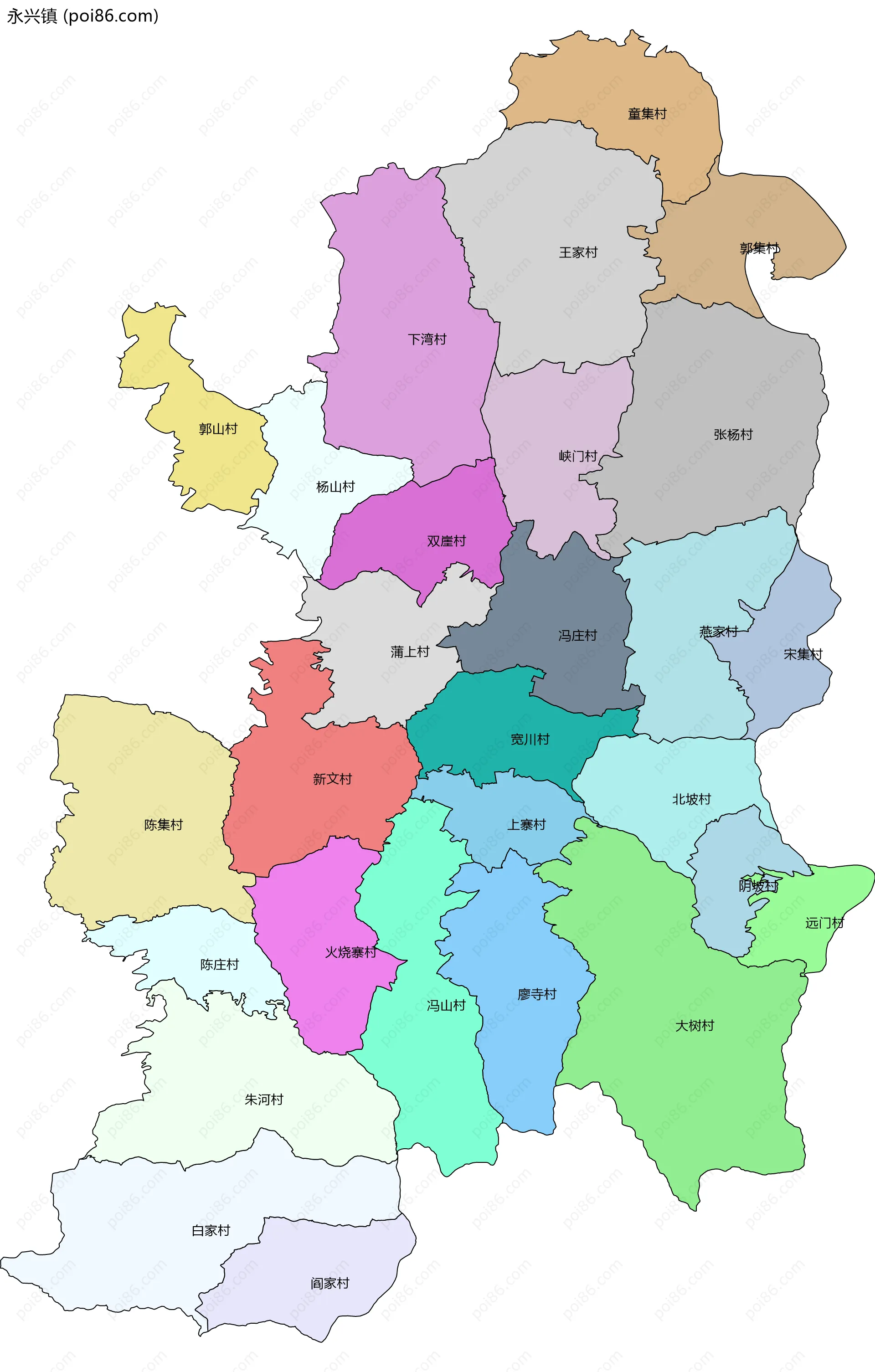 永兴镇边界地图(五级行政区划)