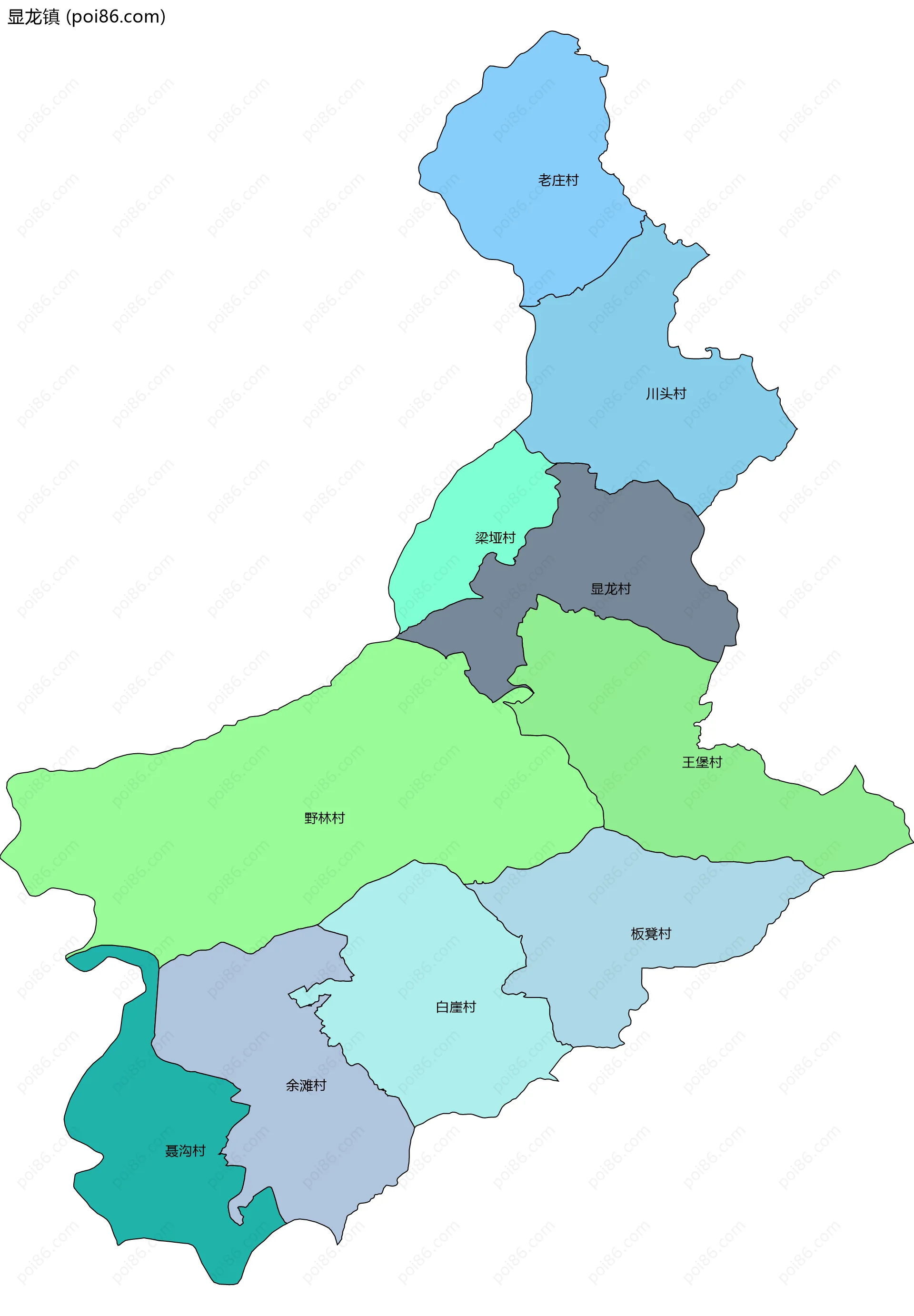 显龙镇边界地图(五级行政区划)
