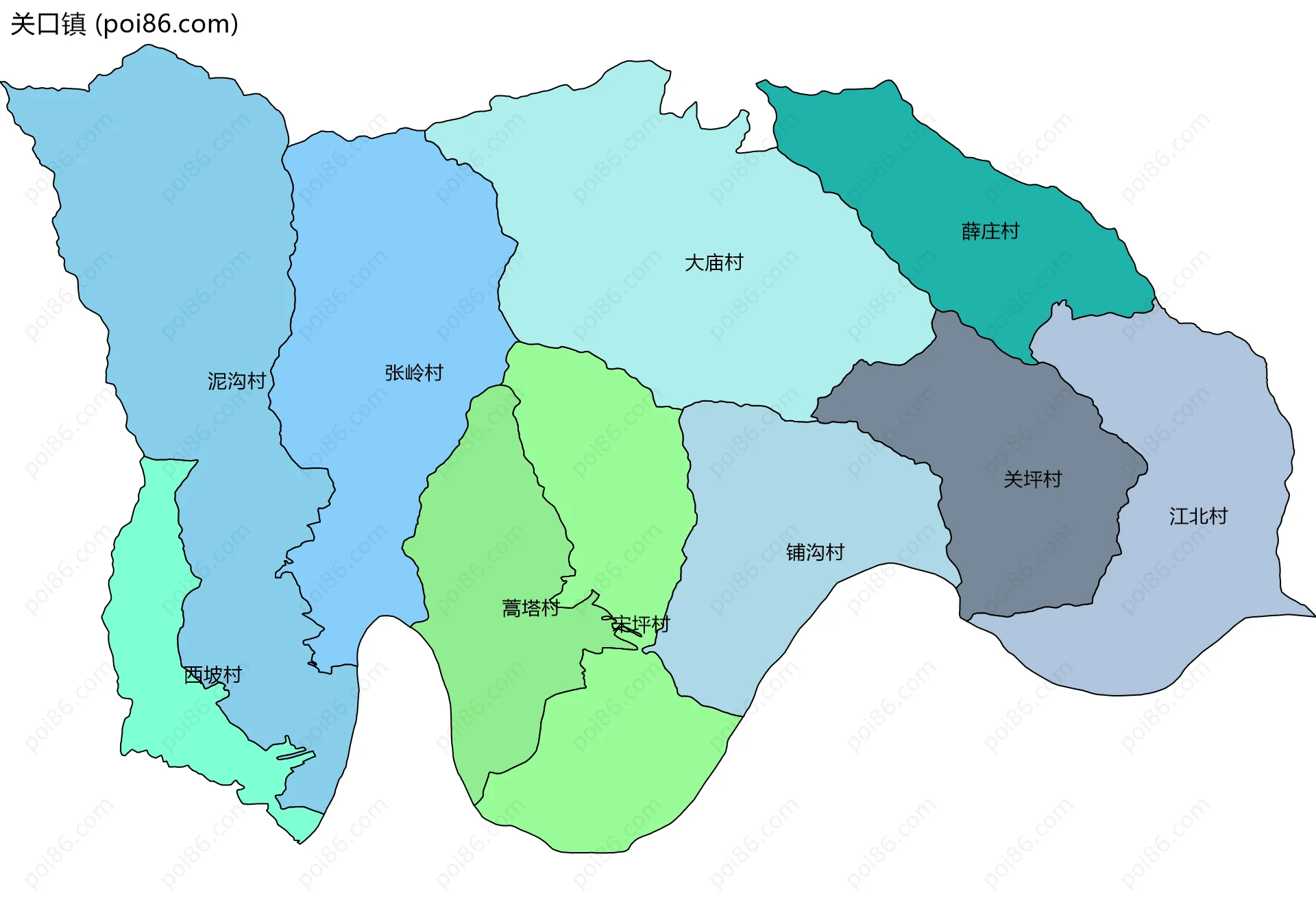 关口镇边界地图(五级行政区划)