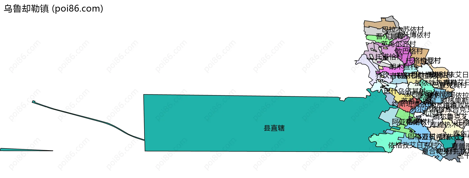 乌鲁却勒镇边界地图(五级行政区划)