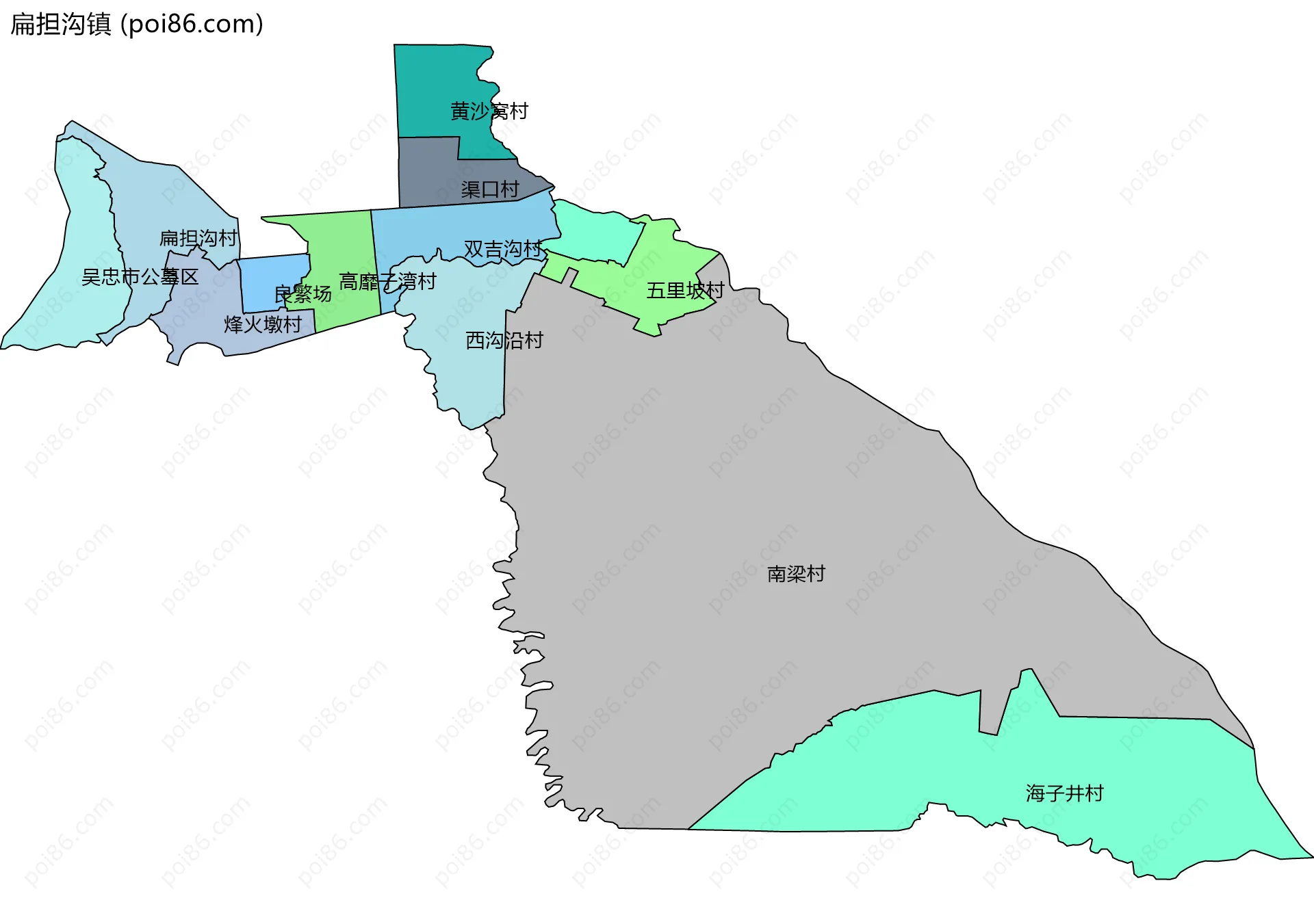 扁担沟镇边界地图(五级行政区划)