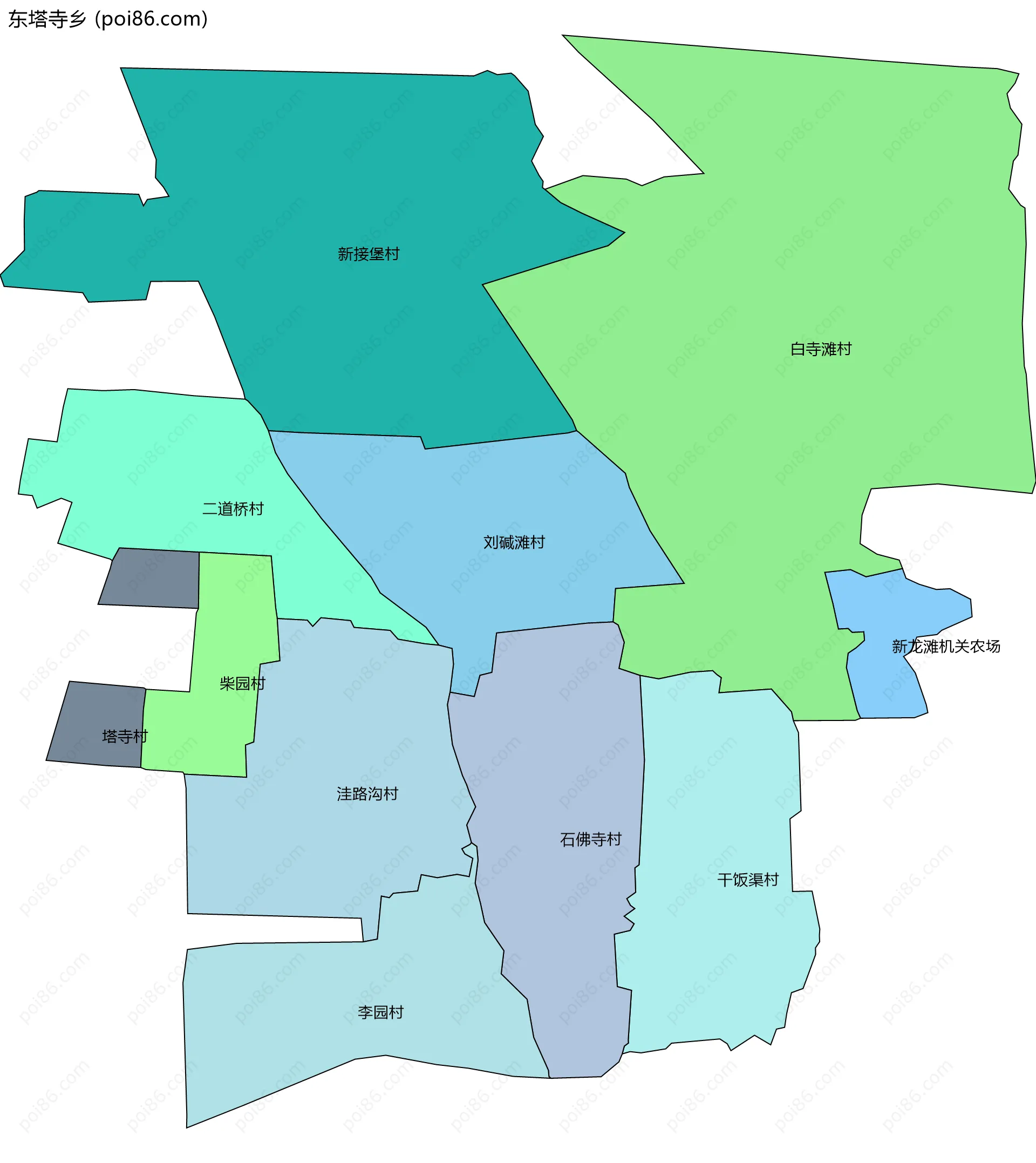 东塔寺乡边界地图(五级行政区划)