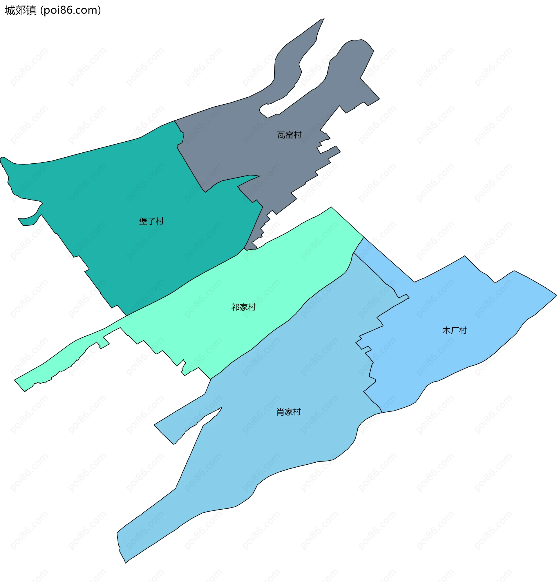 城郊镇边界地图(五级行政区划)