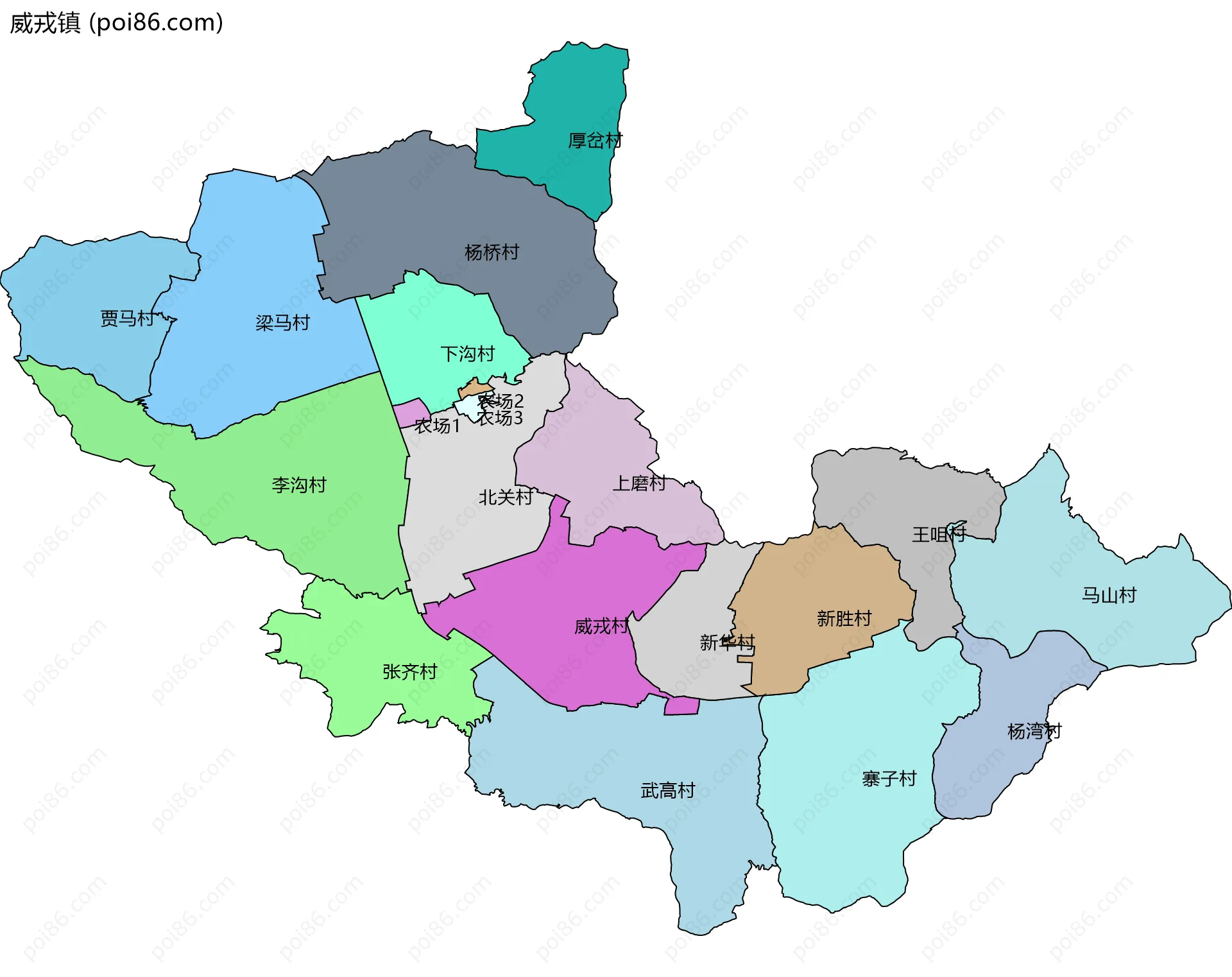 威戎镇边界地图(五级行政区划)