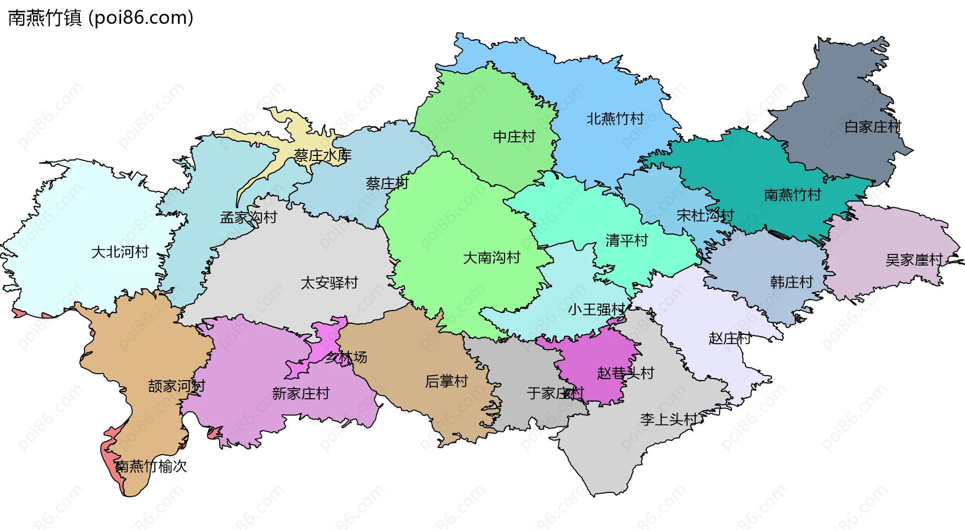 南燕竹镇边界地图(五级行政区划)