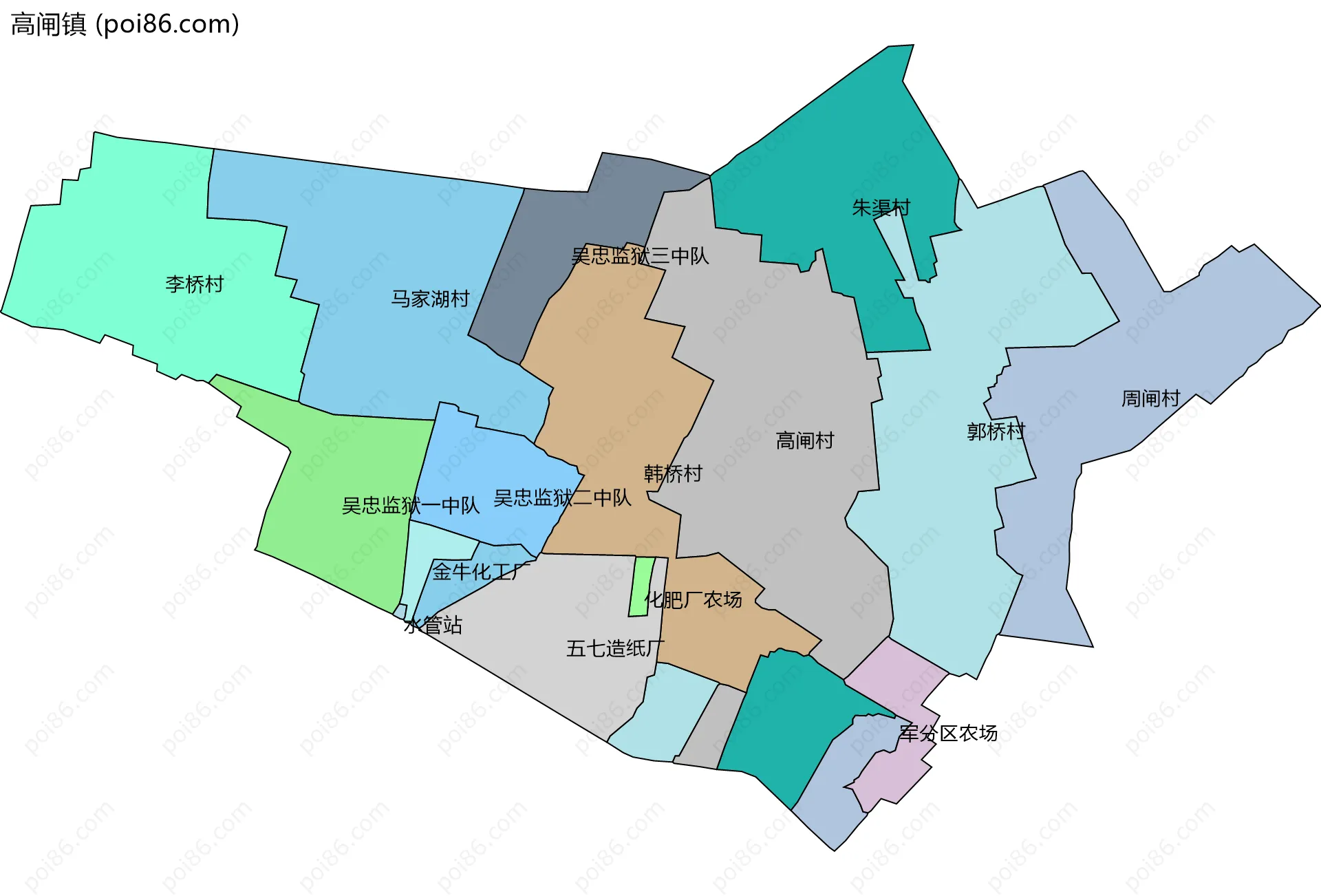 高闸镇边界地图(五级行政区划)