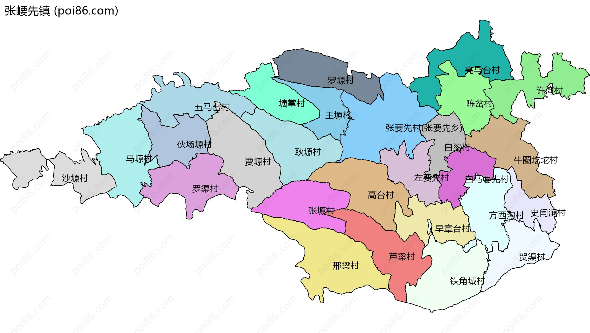 张崾先镇边界地图(五级行政区划)