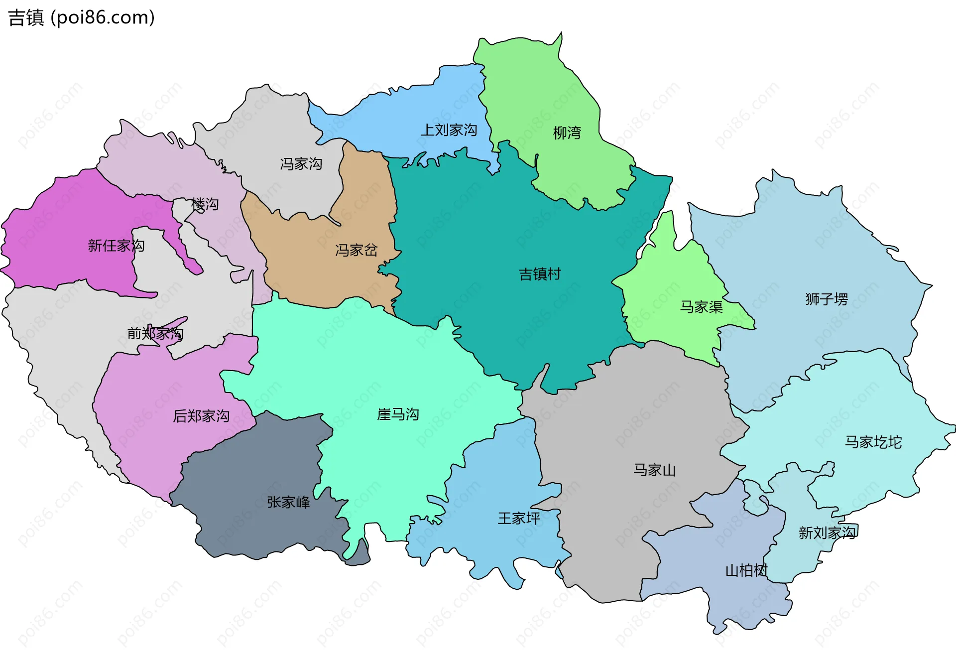 吉镇边界地图(五级行政区划)