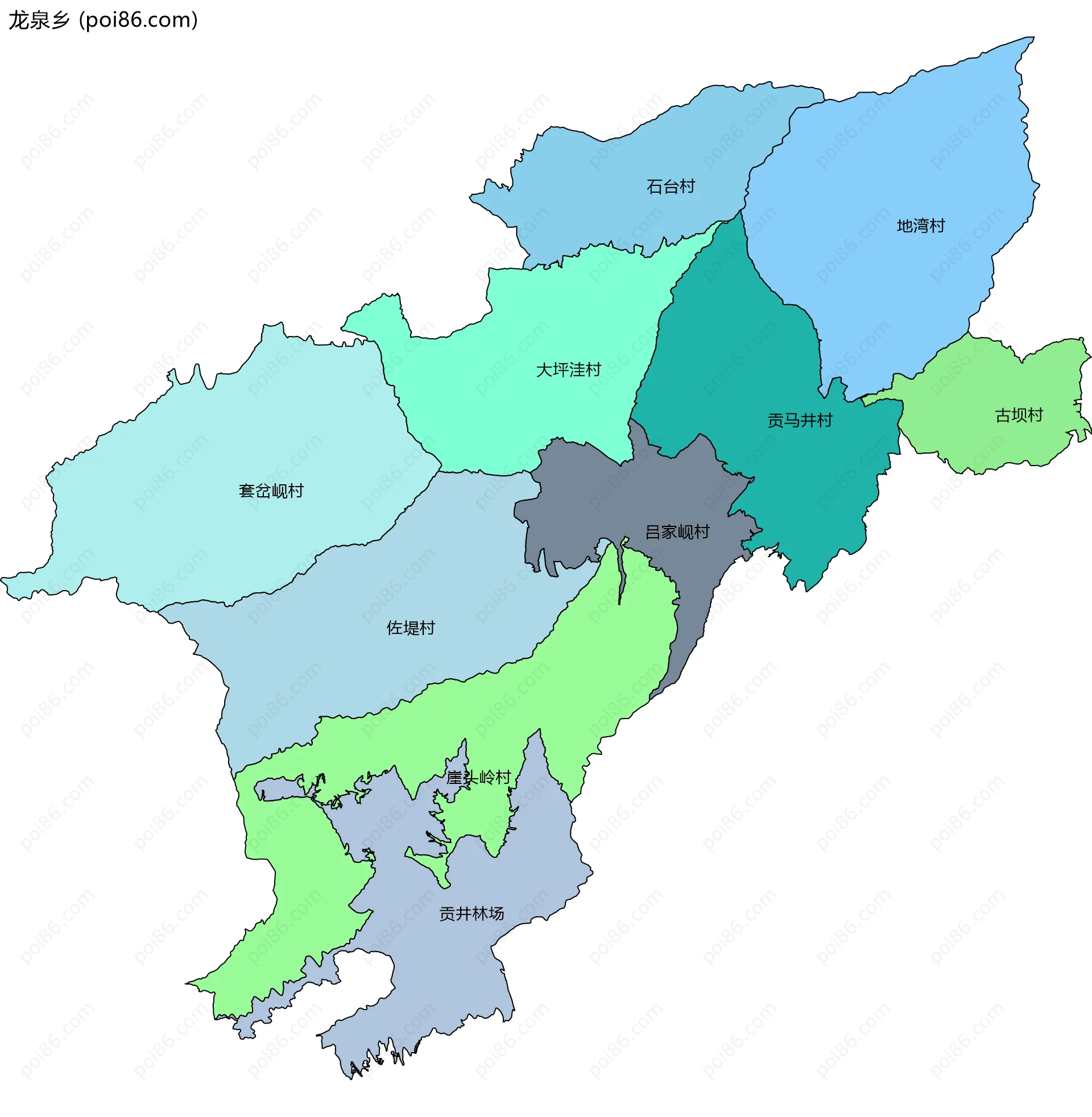 龙泉乡边界地图(五级行政区划)