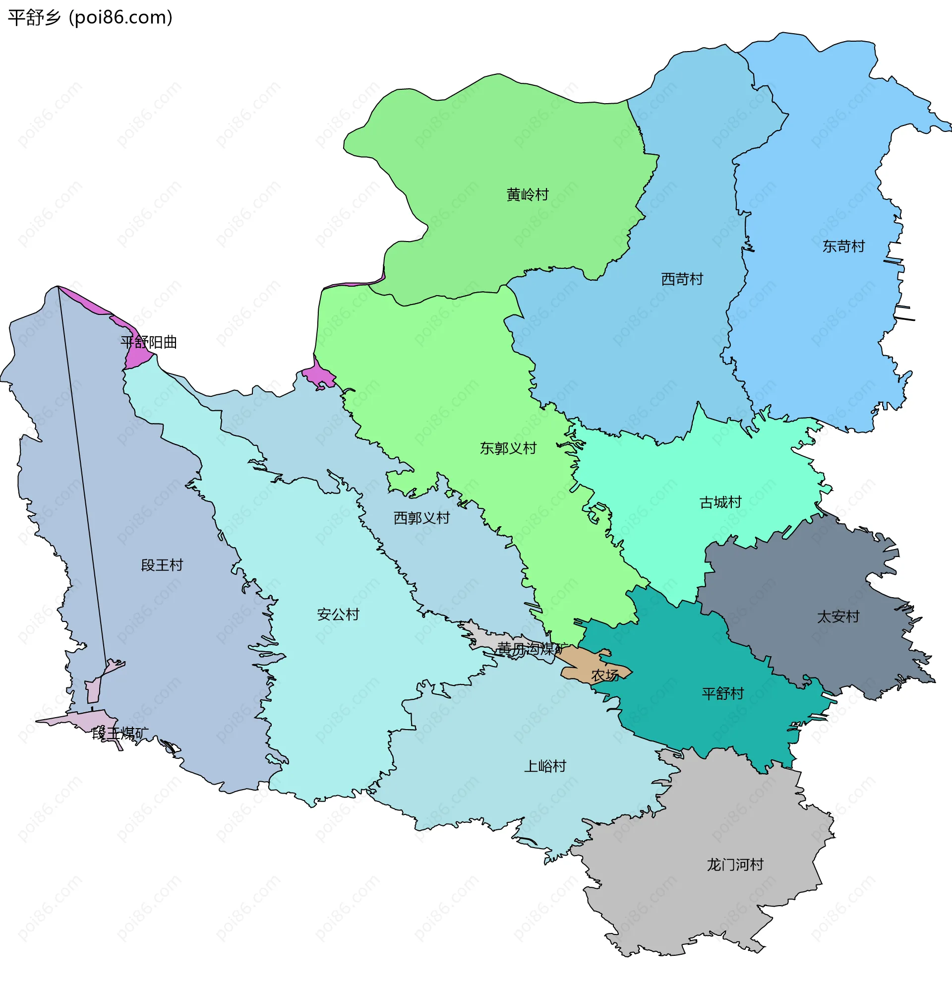 平舒乡边界地图(五级行政区划)