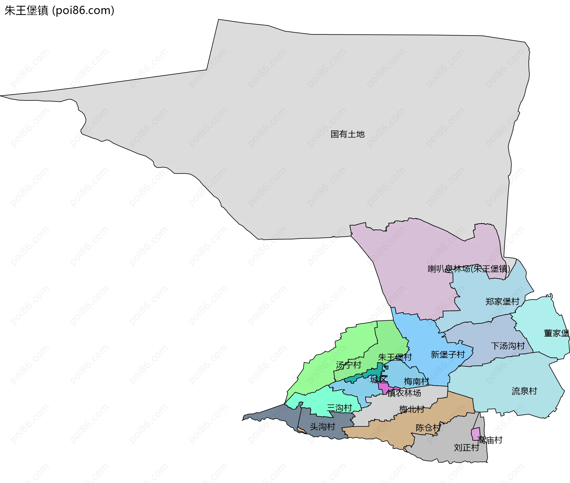 朱王堡镇边界地图(五级行政区划)