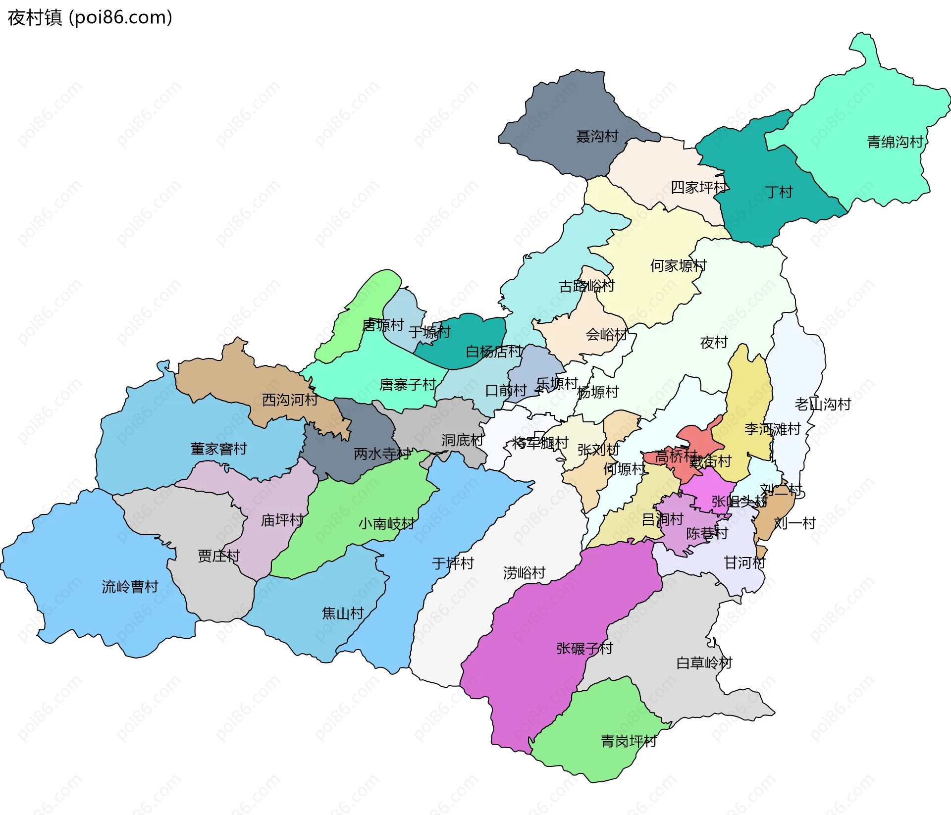 夜村镇边界地图(五级行政区划)