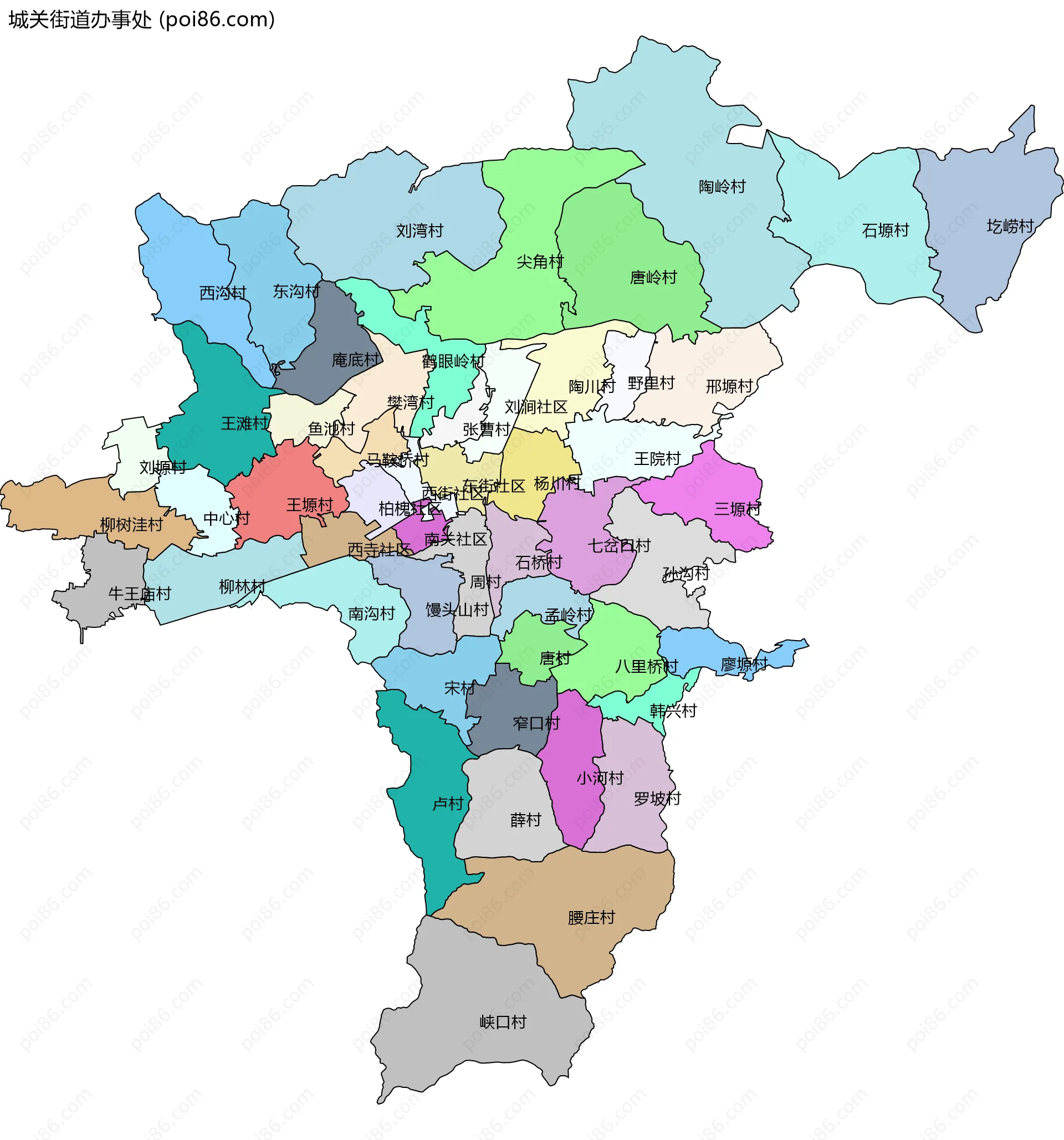 城关街道办事处边界地图(五级行政区划)