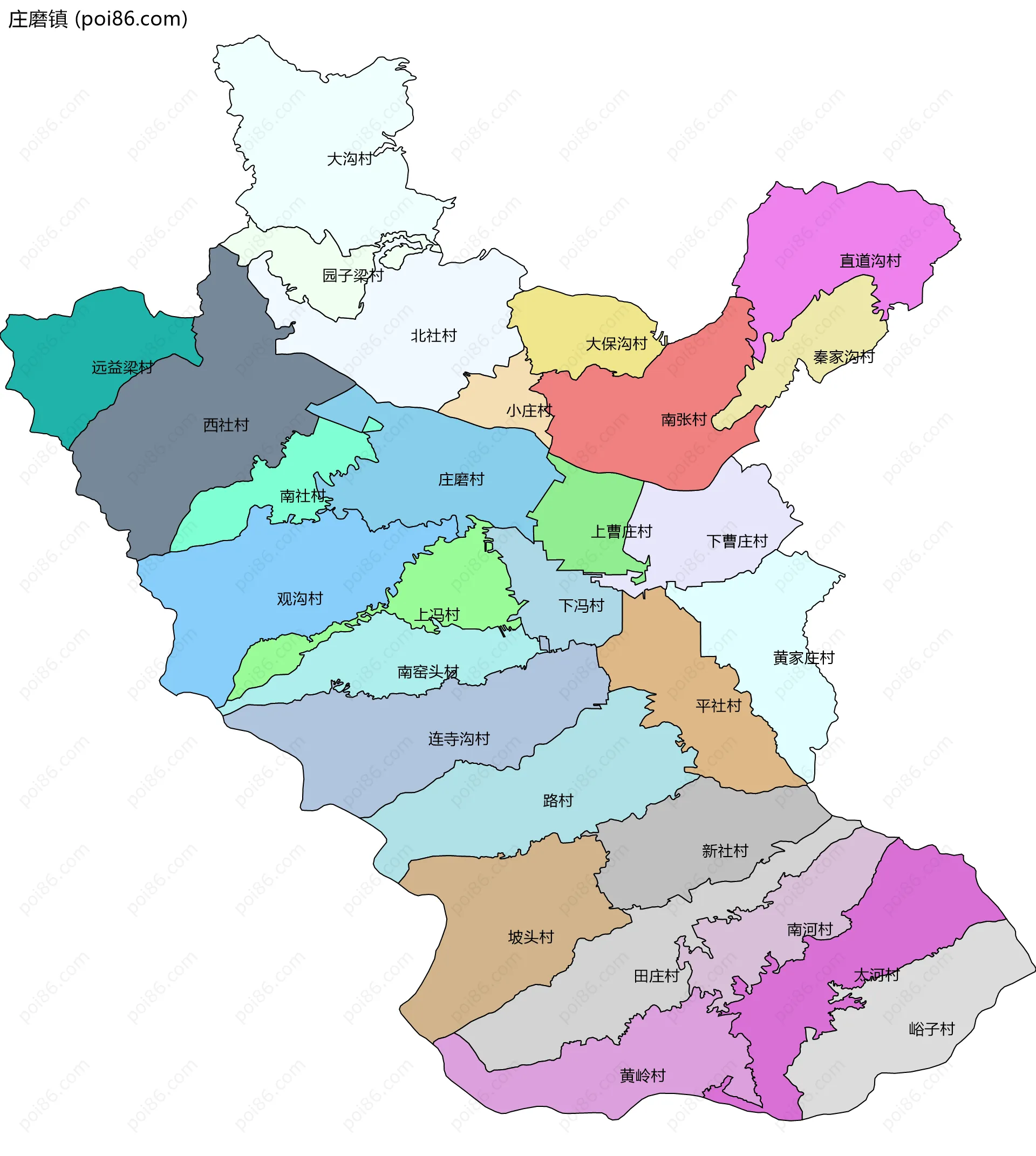 庄磨镇边界地图(五级行政区划)
