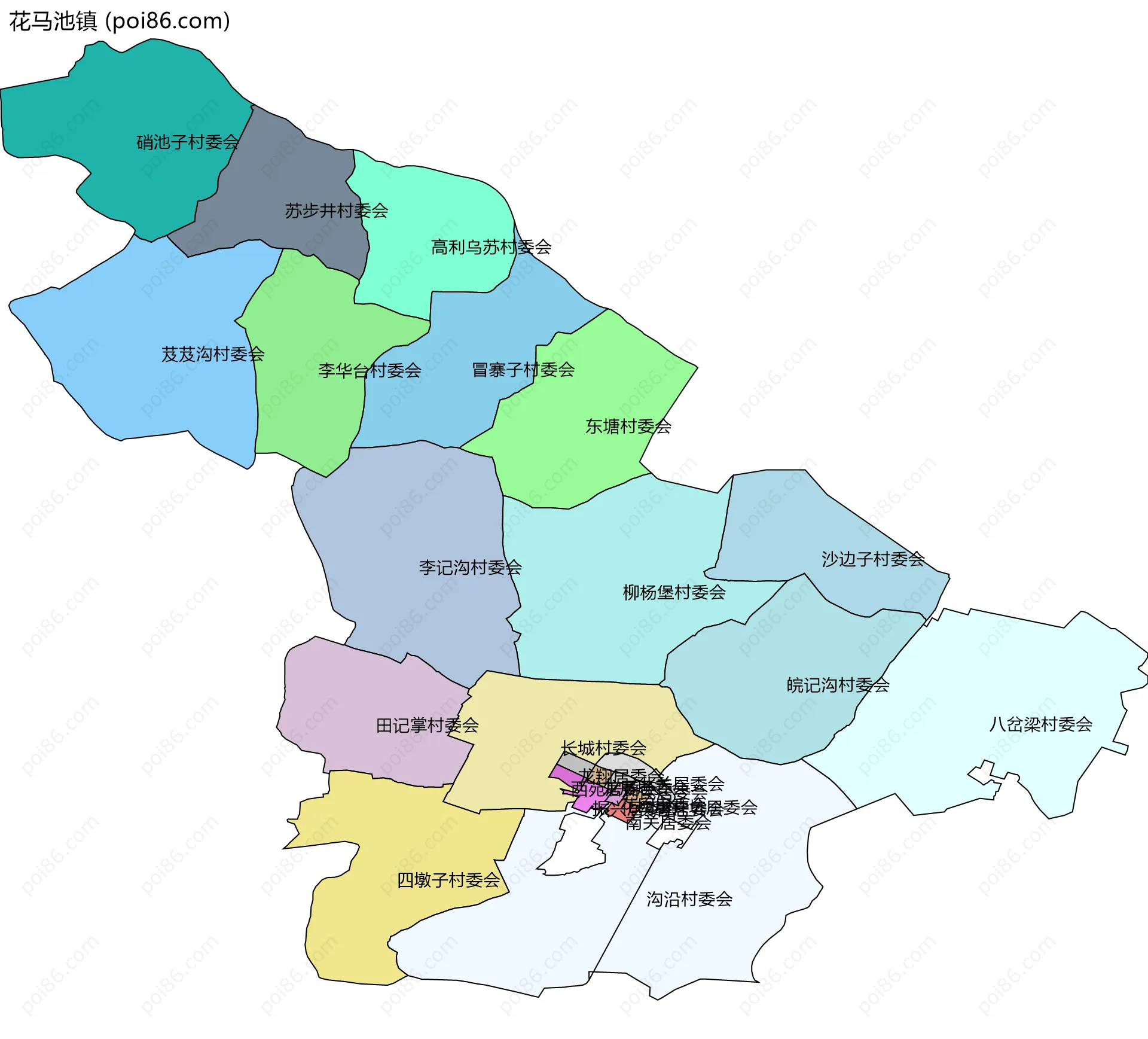 花马池镇边界地图(五级行政区划)