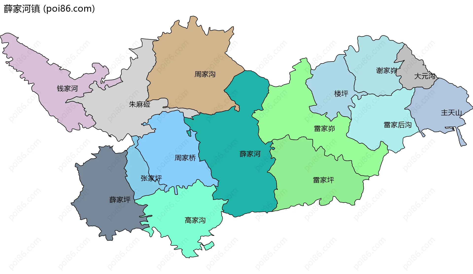 薛家河镇边界地图(五级行政区划)