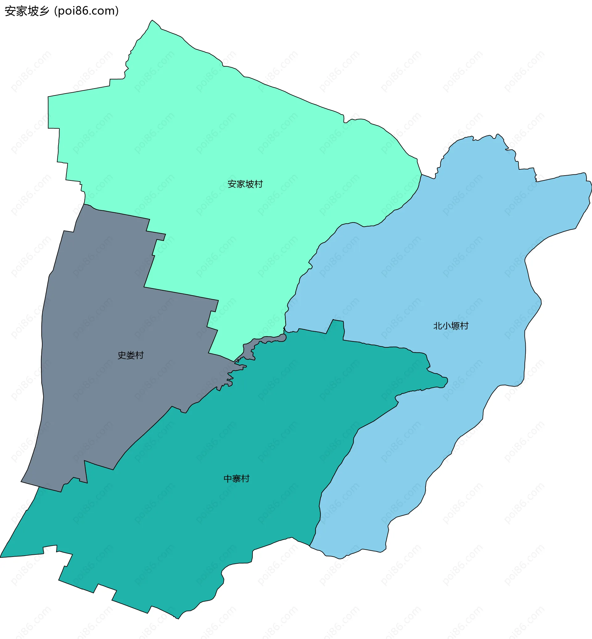 安家坡乡边界地图(五级行政区划)