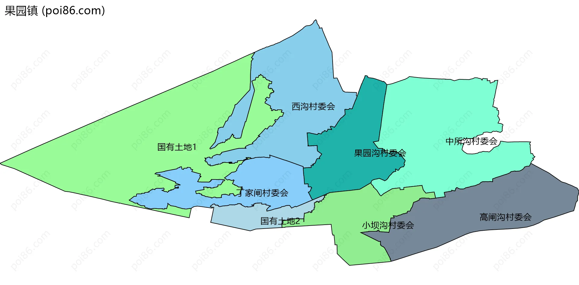 果园镇边界地图(五级行政区划)