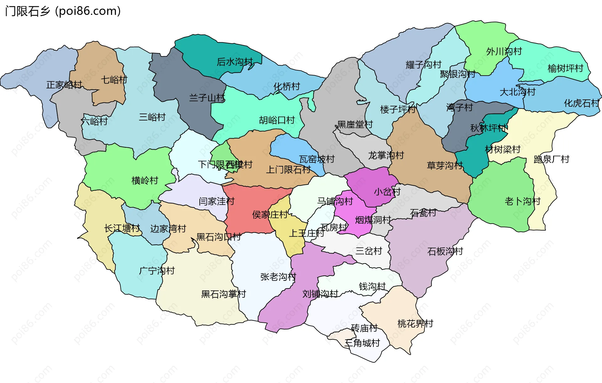 门限石乡边界地图(五级行政区划)