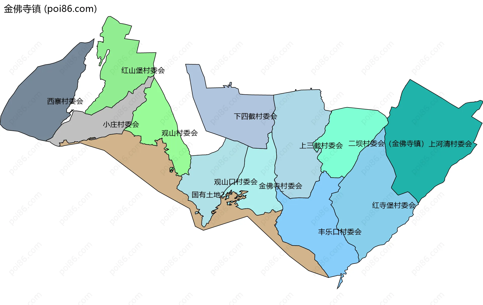 金佛寺镇边界地图(五级行政区划)