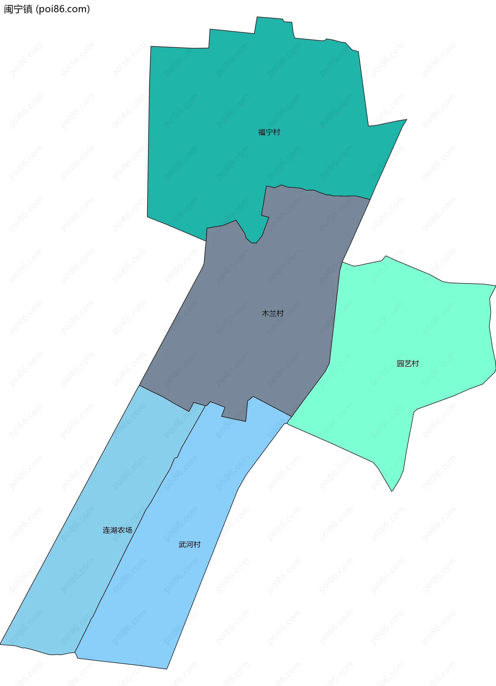 闽宁镇边界地图(五级行政区划)