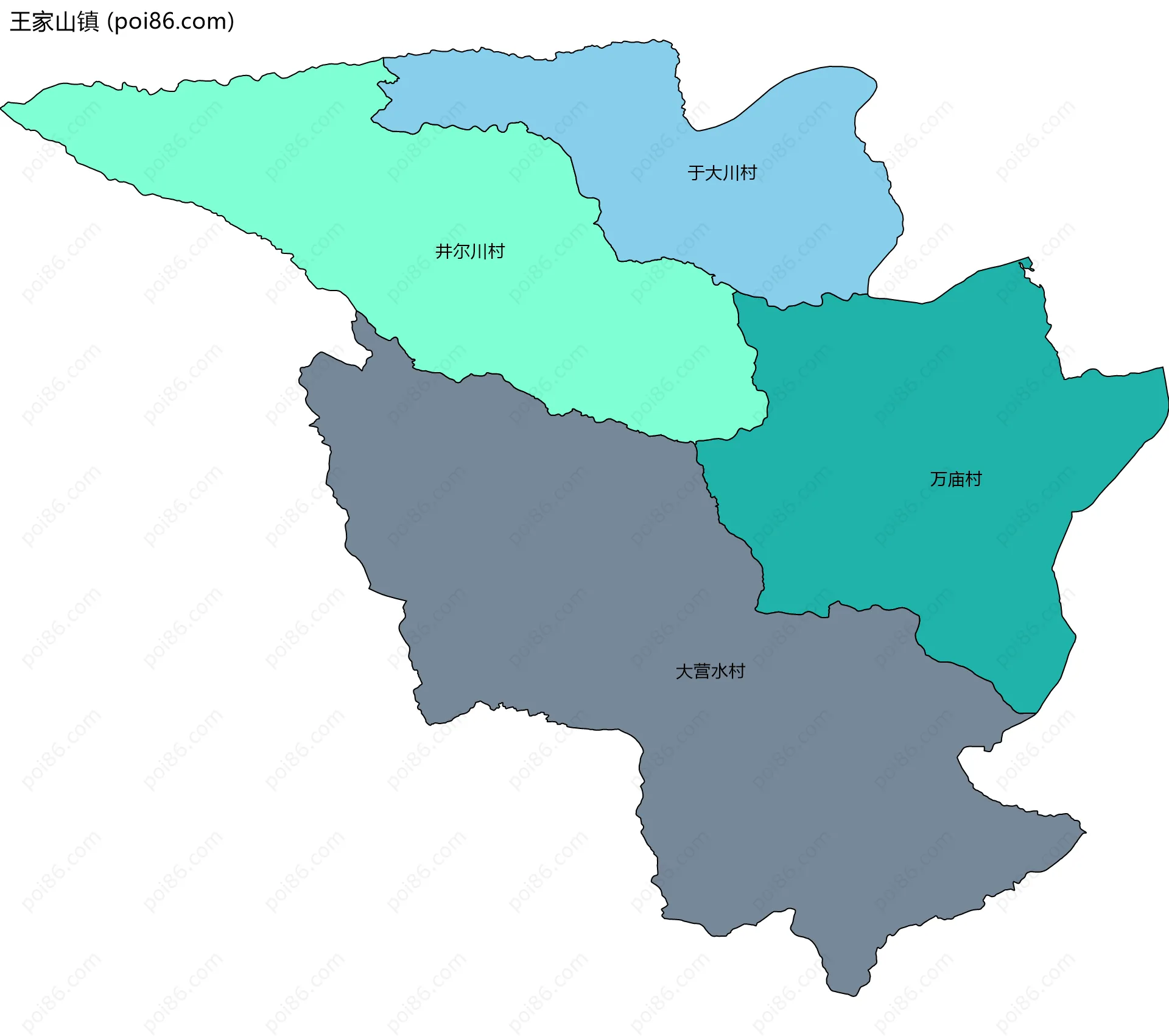 王家山镇边界地图(五级行政区划)