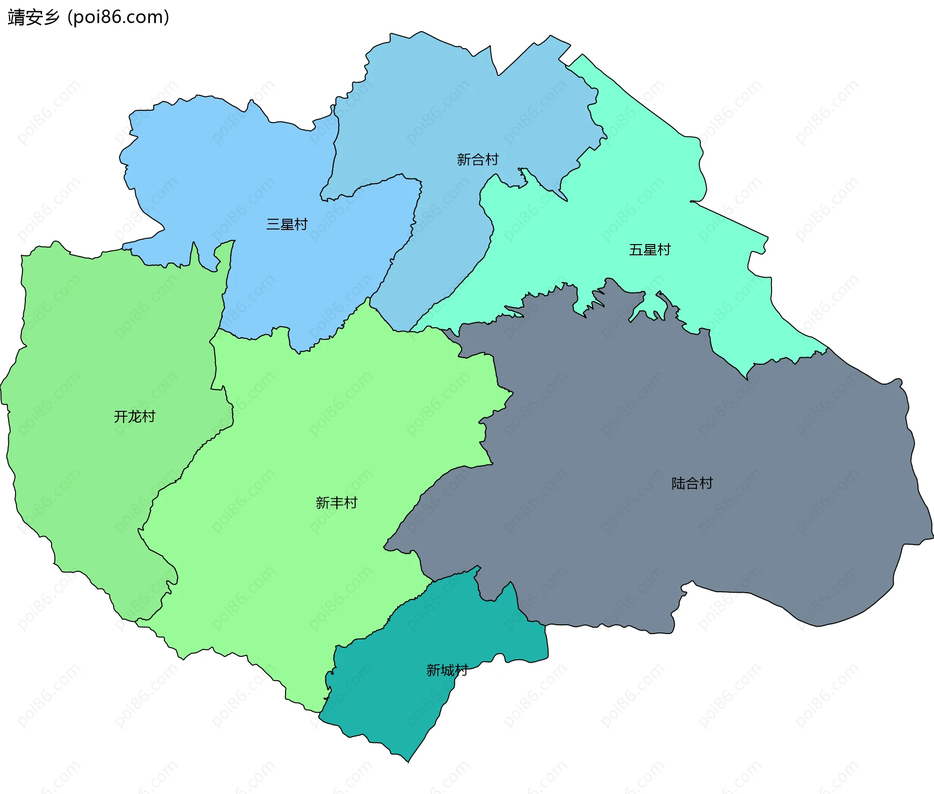 靖安乡边界地图(五级行政区划)