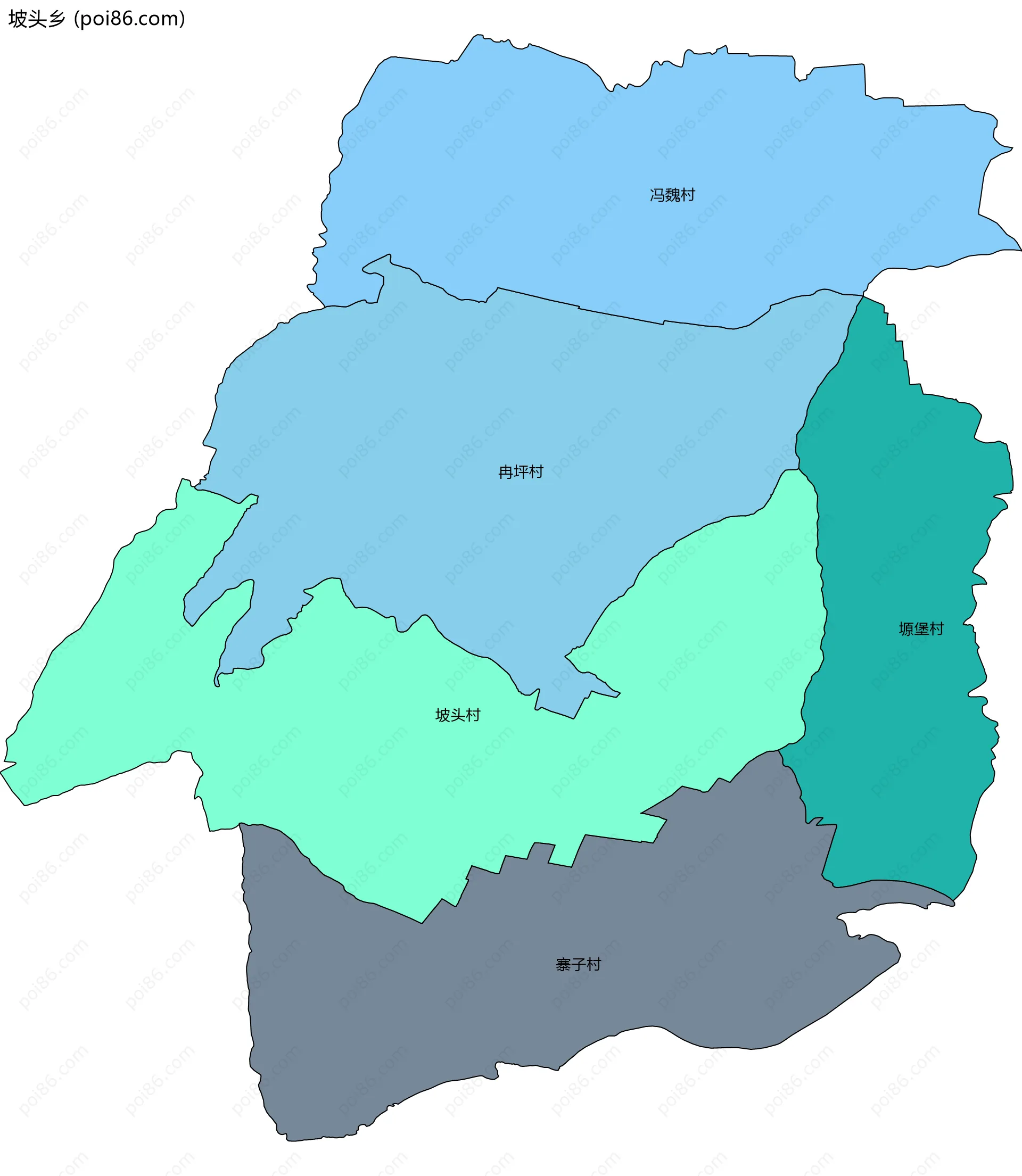 坡头乡边界地图(五级行政区划)