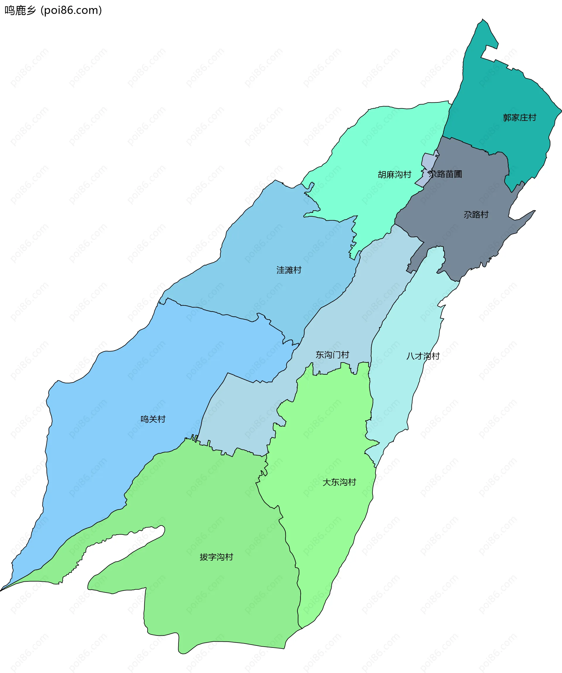 鸣鹿乡边界地图(五级行政区划)