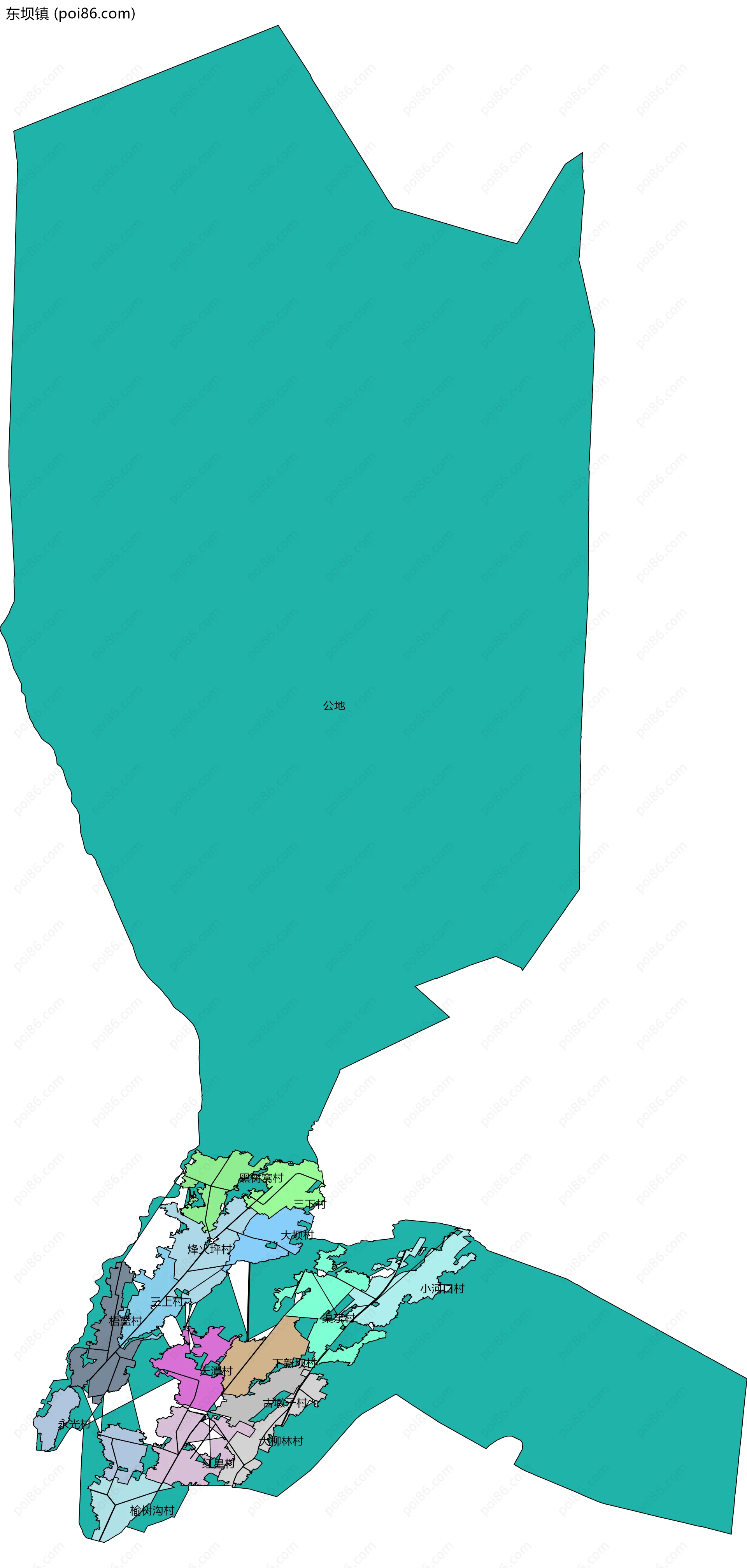 东坝镇边界地图(五级行政区划)