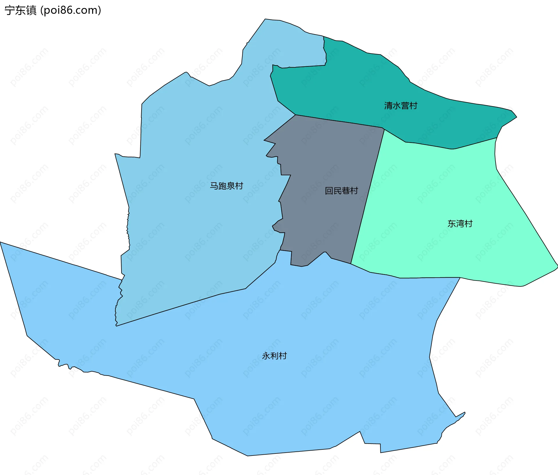 宁东镇边界地图(五级行政区划)